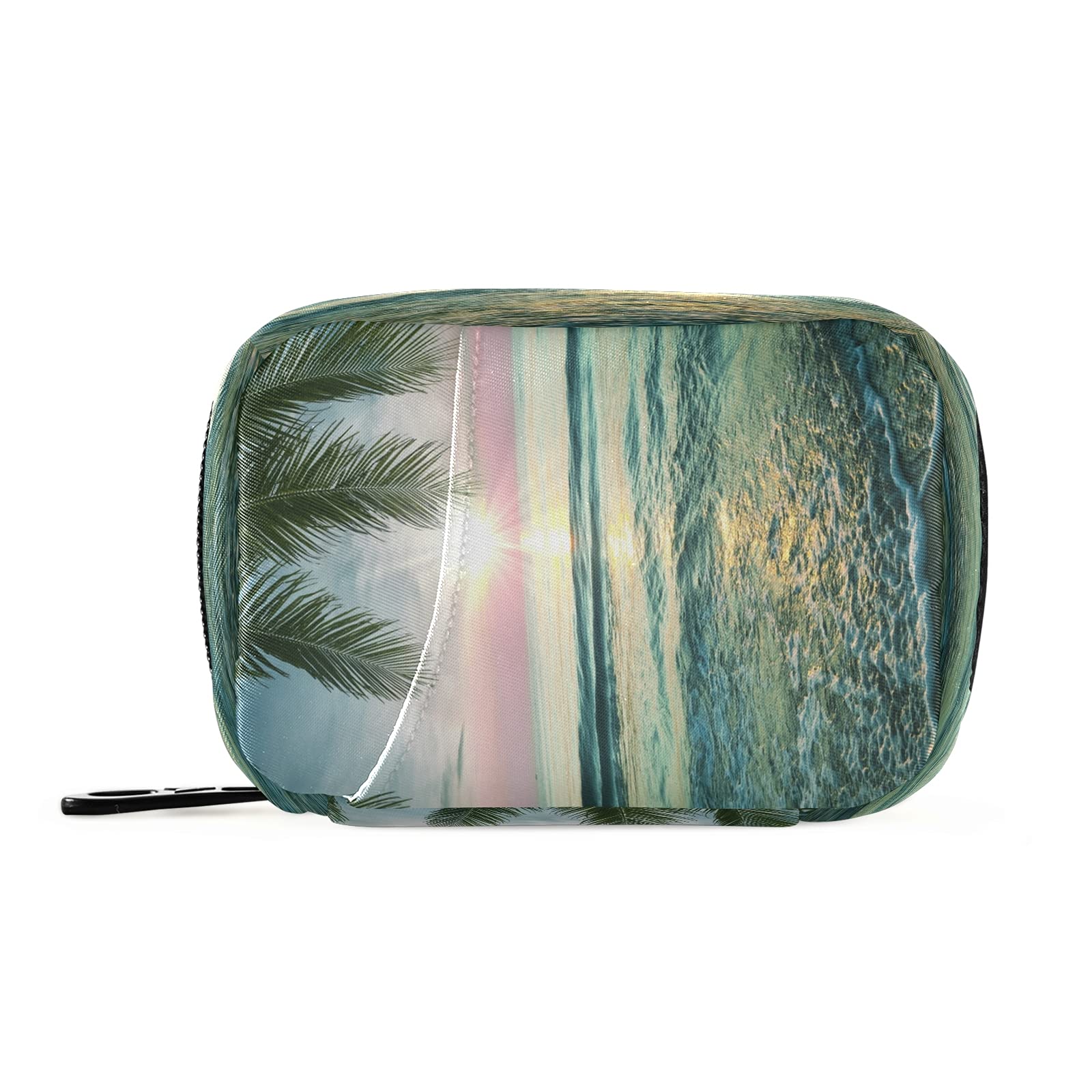 Tropical Beach Pill Case - Portable Zippered Medicine Organizer for Travel & Daily Use