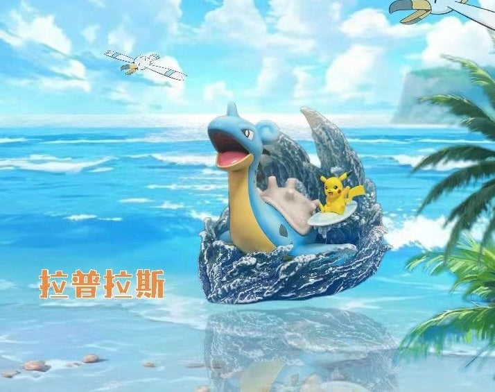 PoKe Studio Lapras & Surfing Pikachu Pokemon Plush Toy - Cute Stuffed Animals for Kids & Collectors | Perfect for Bedroom Decor, Gift Giving, and Anime Fans