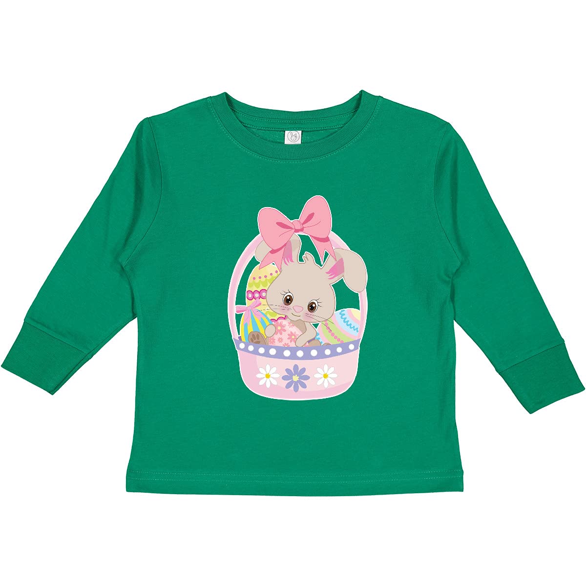 Inktastic Easter Bunny in Basket with Eggs Toddler Long Sleeve T-Shirt - Cute Easter Outfit for Boys Girls, Holiday Family Matching Tee - Perfect for Easter Egg Hunts, Spring Photos & Family Gatherings