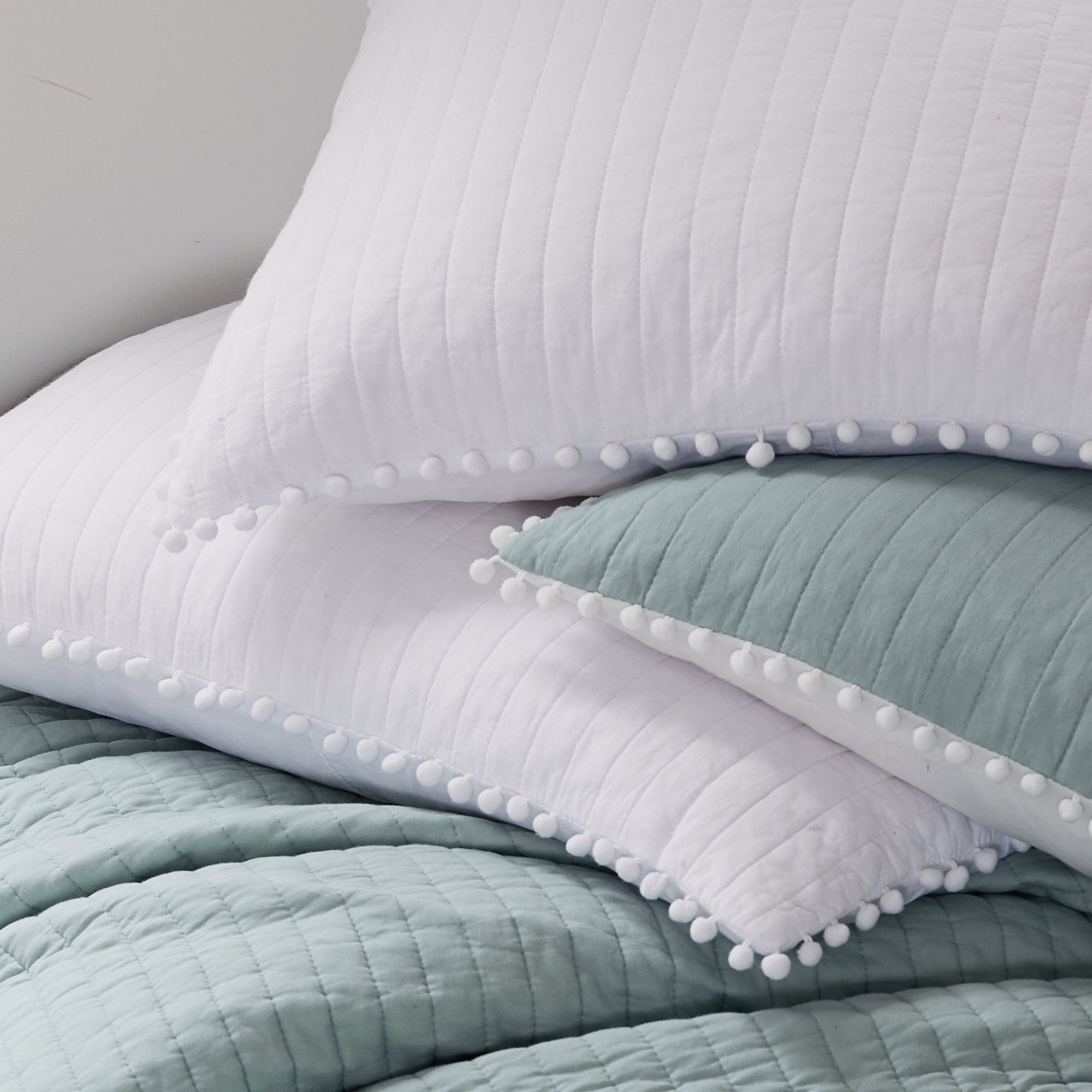 White Pom Pom Standard Sham Pillowcase - Elegant Home Decor for Bedroom, Living Room, and Nursery