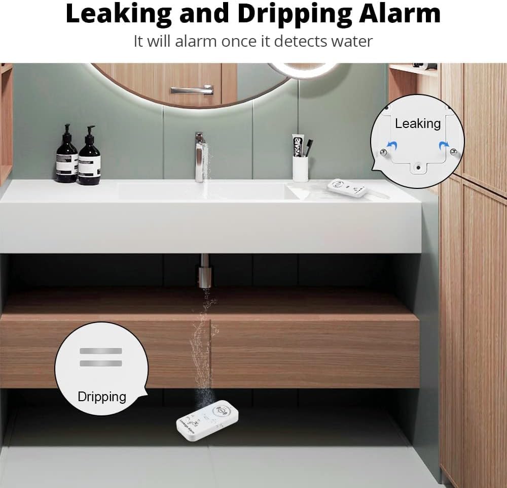 TOWODE Water Leak Detector with 90dB Alarm - Sensitive Leak Sensor for Kitchen, Bathroom, Basement (3 Pack) - Prevent Water Damage & Flooding in Home, RV, Laundry Room