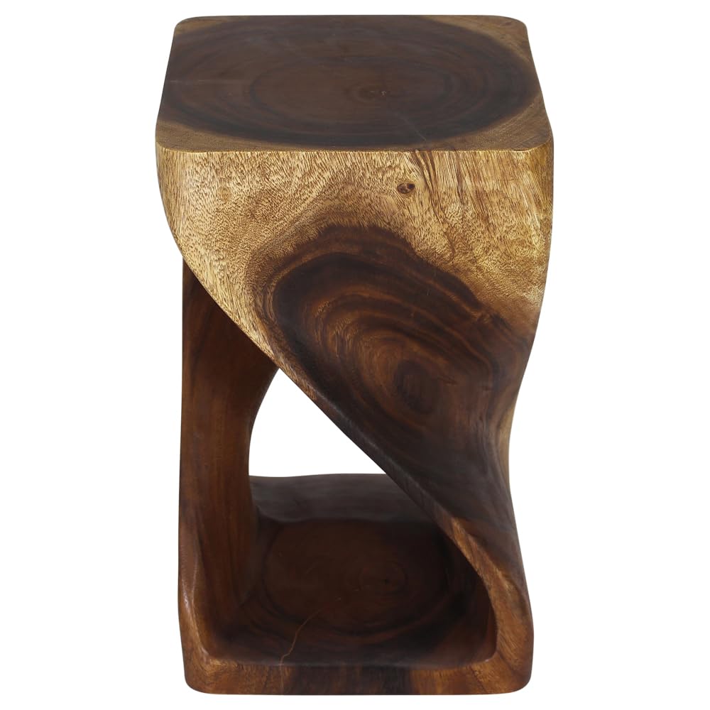 Haussmann® Original Wood Twist Stool 12x12x20 Inches - Solid Walnut Oil Finish Bar Stool for Kitchen, Dining Room & Pub Decor
