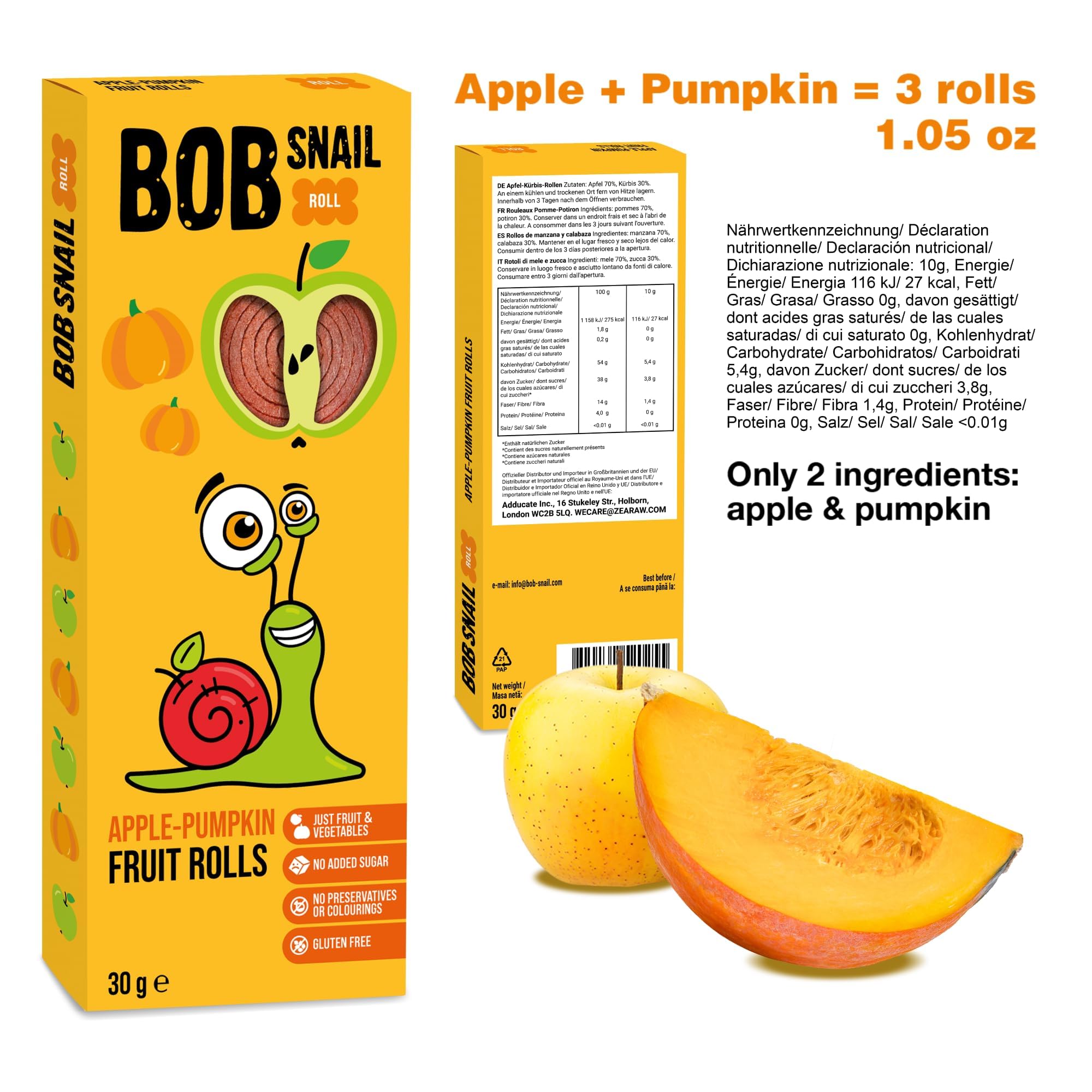 BOB SNAIL Healthy Fruit Roll Ups Variety Pack - 60 Individual Snack Packs with Natural Fruit Leather (Apple, Cherry, Plum, Pumpkin, Mint) - Vegan, Low Carb, Gluten-Free Snacks for Kids & Adults - Perfect for School Lunches, Office Snacks & On-the-Go Energy