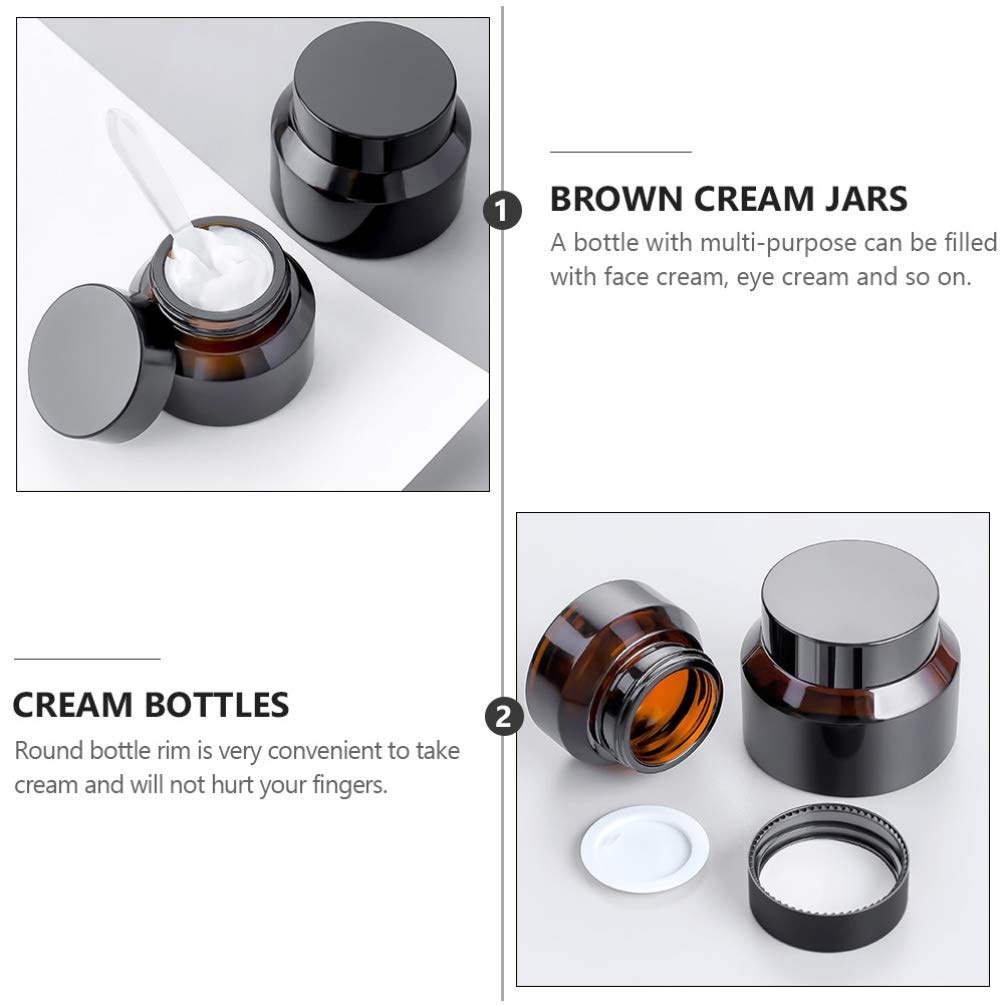 5-Pack Cabilock Brown Glass Cream Jars - 1oz Empty Cosmetic Containers for Travel, Makeup, Eye Cream & Skincare (Light-Proof, Leak-Proof) - Perfect for DIY Beauty Products, Toiletries & On-The-Go Use