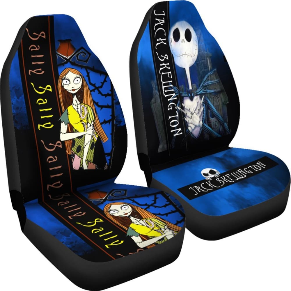 2Pcs Jack Skellington & Sally Car Seat Covers - Nightmare Before Christmas Themed Universal Fit for Cars, SUVs & Trucks - Perfect for Halloween Decorations & Christmas Gifts