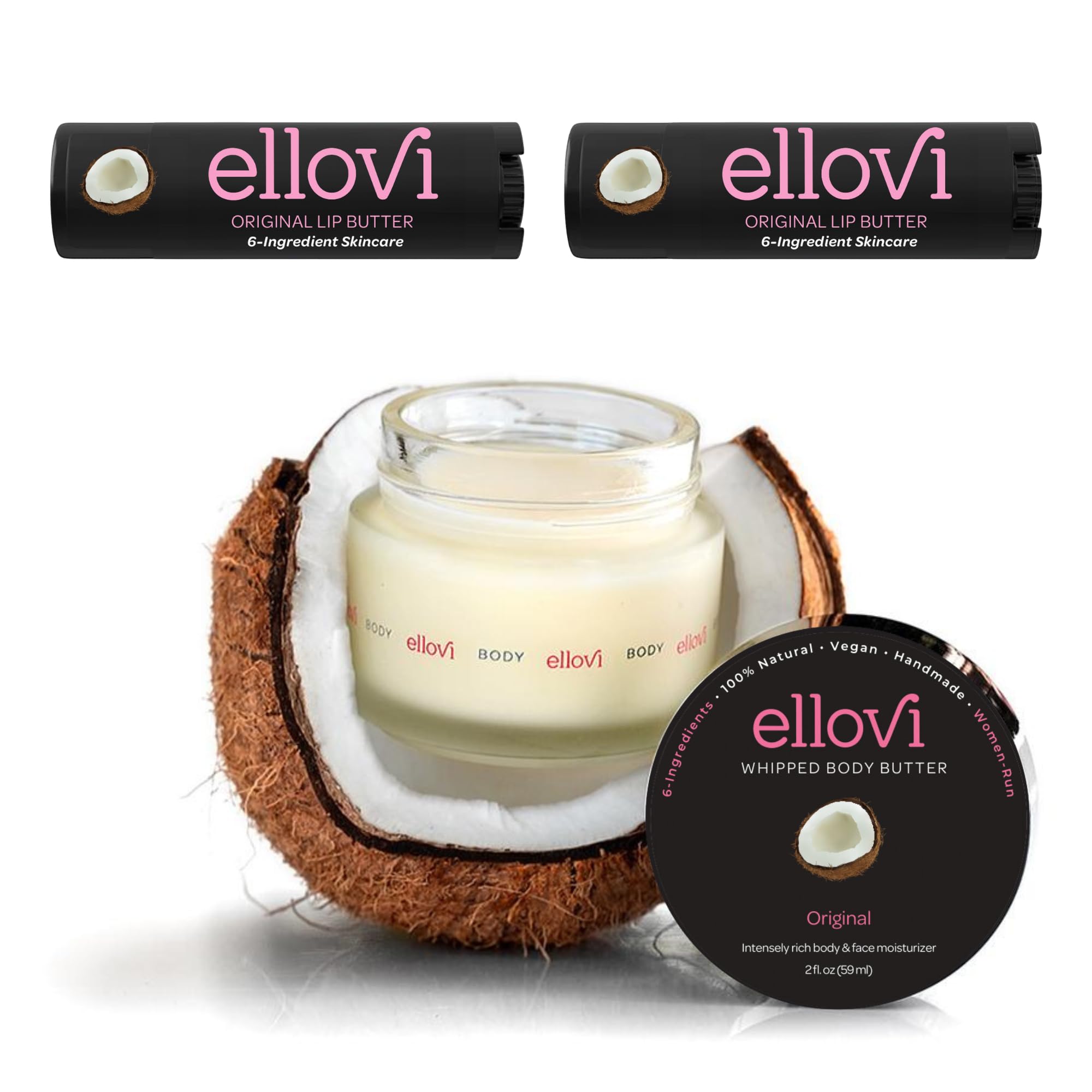 Organic Lip & Body Butter Bundle - All-Natural Vegan Skincare for Dry Skin, Deep Hydration & Healing | 6-Ingredient Formula | Cruelty-Free & Ethically Sourced | Perfect for Winter Care, Daily Moisturizing & Gift Giving