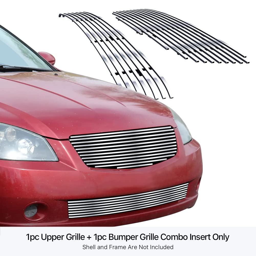 APS Compatible with Nissan Altima 2005-2006 Main Upper Lower Bumper Chrome Billet Front Grill Grille Insert Combo S18-A56978N - Upgrade Your Car's Style for Street Shows & Daily Driving