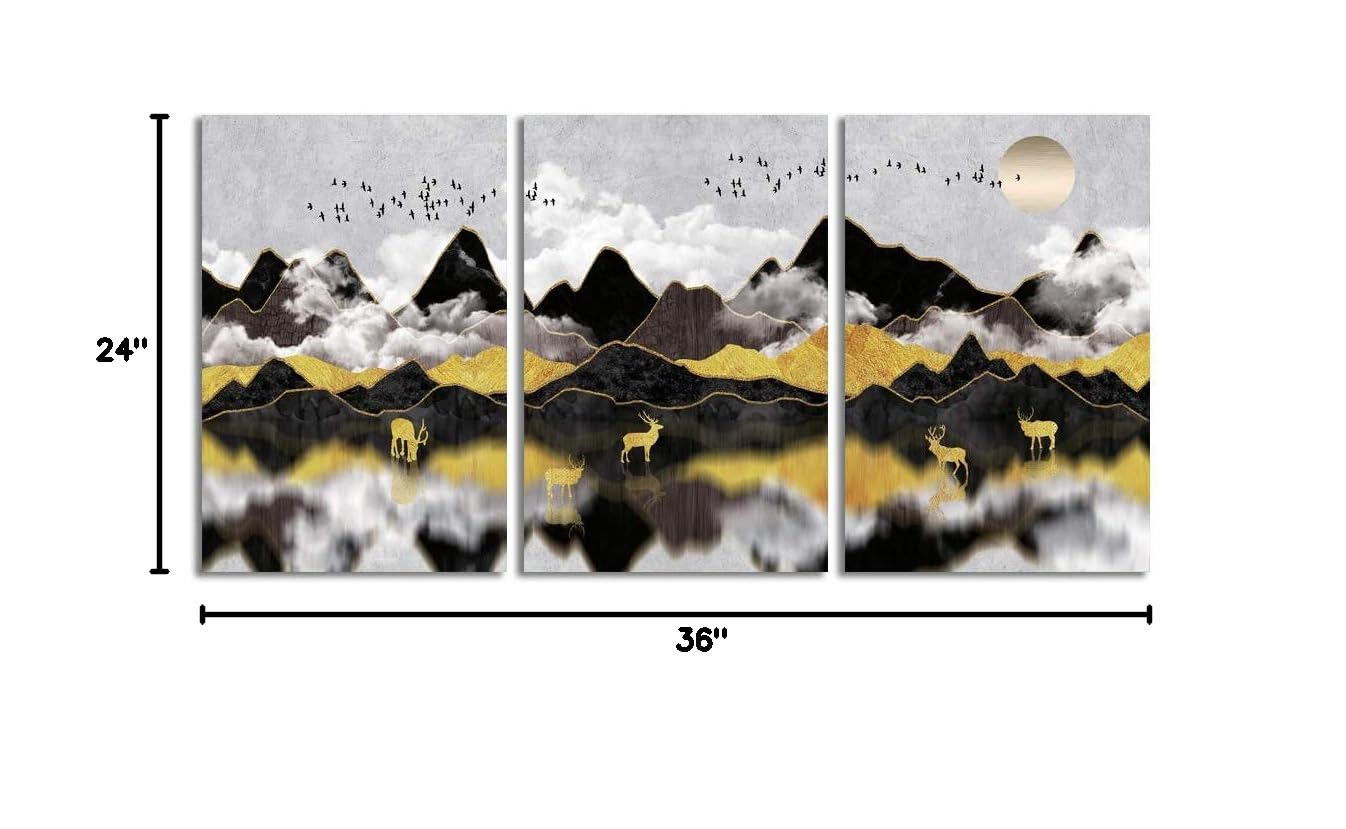 Abstract Chinese Landscape Canvas Wall Art - 3 Panel Framed Prints 24x36 Inches for Living Room, Bedroom & Office Decor | Modern Home Artwork