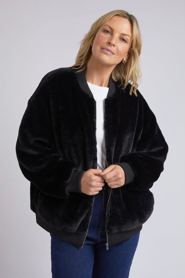 Blaze Black Fur Bomber Jacket for Women - Winter Warm Faux Fur Coat with Hood - Stylish Outerwear for Cold Weather, Fashionable Streetwear & Casual Outfits