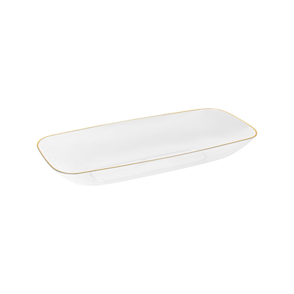 Clear and Gold Organic Rectangular Plastic Salad Bowl - 1 Count - Perfect for Healthy Meals, Parties, and Eco-Friendly Dining