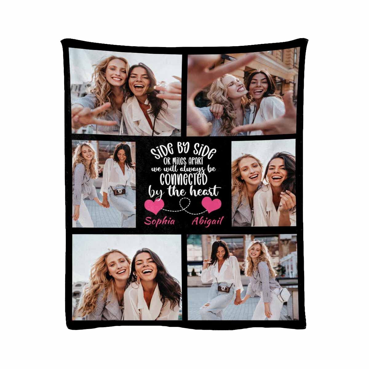 Personalized Custom Photo Fleece Blanket - Side by Side or Miles Apart Design - 6 Photos - Soft Lightweight Flannel Throw (32