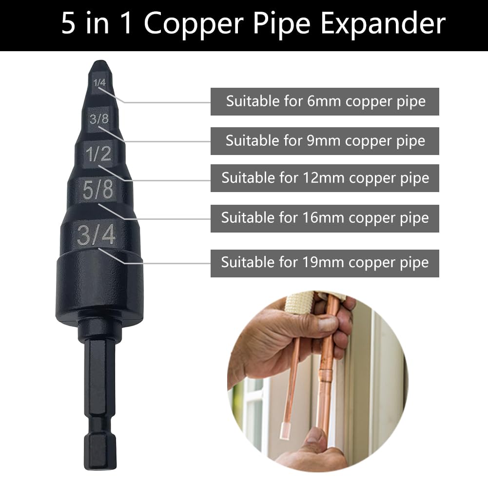 2PCS Professional Copper Tube Flaring Tool Kit - 1/4-inch Hex Shank AC Refrigerant Pipe Expander Set (1/4, 3/8, 1/2, 5/8, 3/4 Inch) for HVAC, Auto AC Repair & Power/Impact Drills - Perfect for Refrigeration System Maintenance & DIY Projects