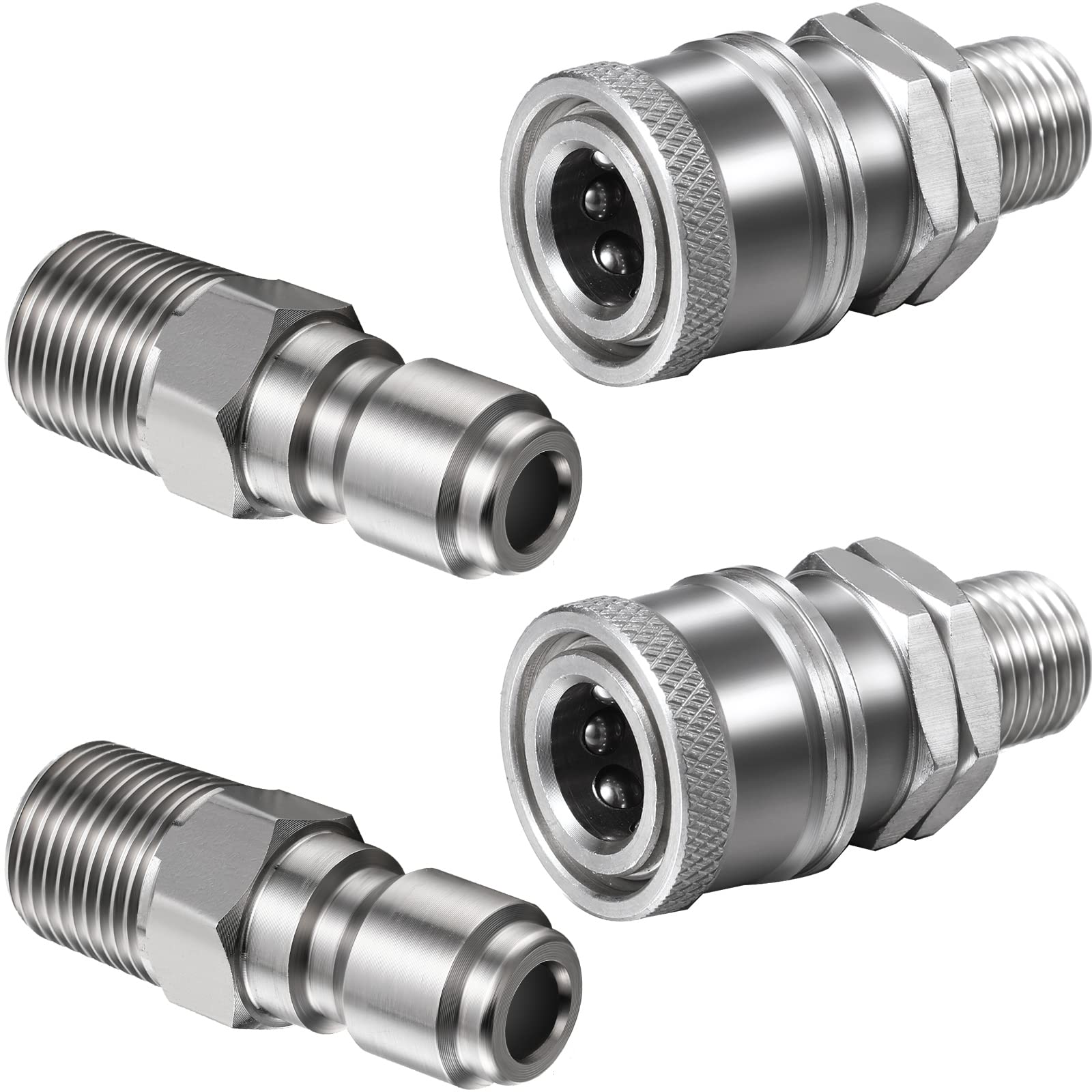 **Shimeyao 2 Sets 1/4 Inch NPT Pressure Washer Quick Connect Coupler - Male & Female Quick Disconnect Fittings for Pressure Washers - High Flow Adapters (External Thread) - Ideal for Car Washing, Home Cleaning & Outdoor Use**