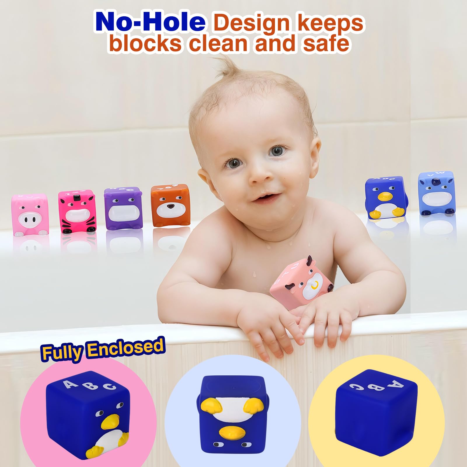 Soft Baby Blocks – 12-Piece Stacking & Building Toys for Babies & Toddlers 6+ Months – No Hole Squeeze Animal Sensory Teething Toys – Perfect for Early Learning, Motor Skills Development & Playtime Fun