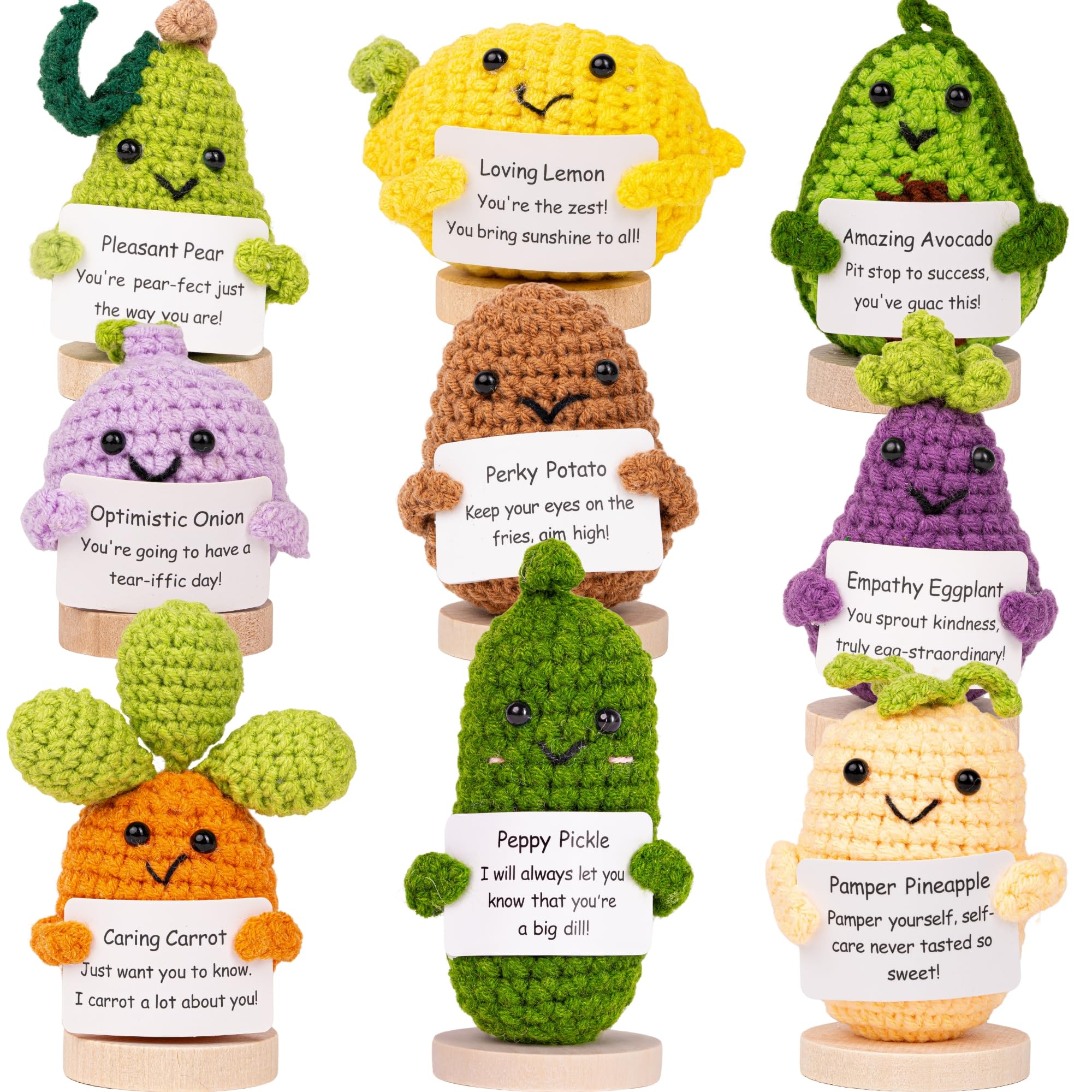 Friendly Veggies Plush Toys - Positive Potato, Emotional Support Pickle, Cute Crochet Animals Gift Set for Stress Relief & Teacher Appreciation | Mini Stuffed Animals for Kids, Office Decor & Anxiety Relief