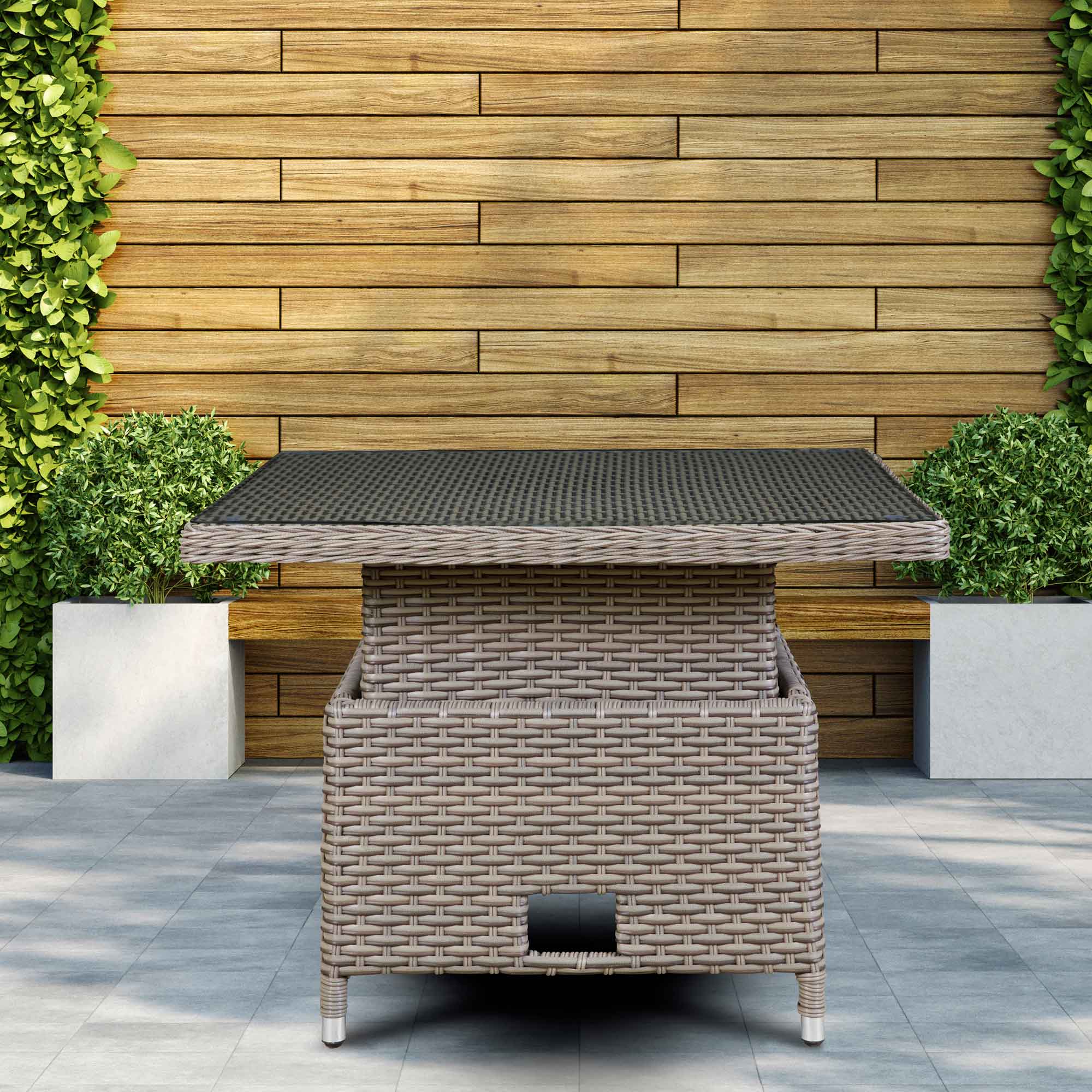 Chester Rattan Wicker Adjustable Height Outdoor Dining Table - Brown (DG73) | Perfect for Patio, Garden & Backyard Entertaining