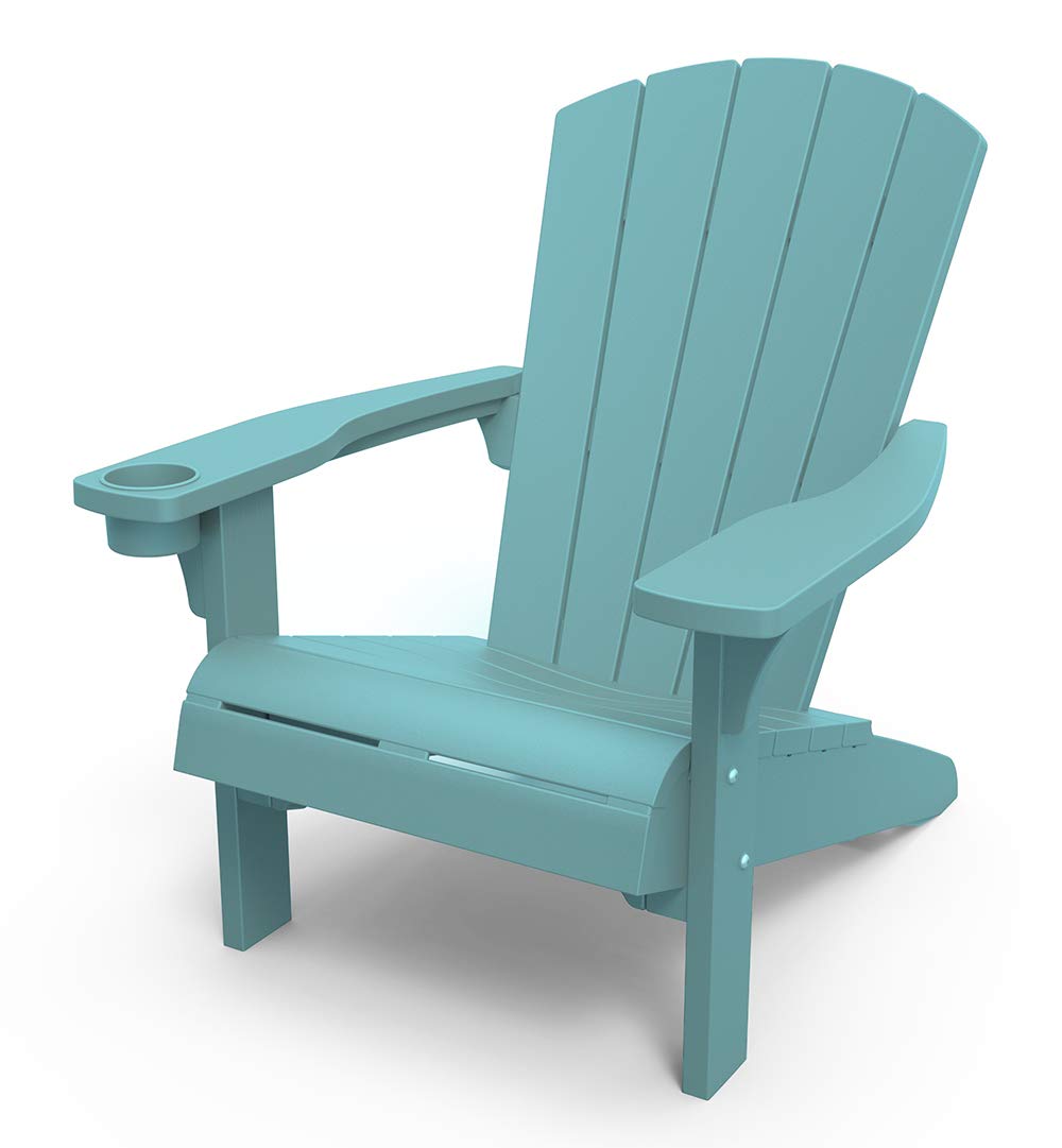 Keter Alpine Adirondack Resin Outdoor Patio Chairs with Cup Holder - Weather-Resistant Teal Plastic Furniture for Beach, Pool, Fire Pit & Garden Seating - Perfect for Relaxing Outdoors