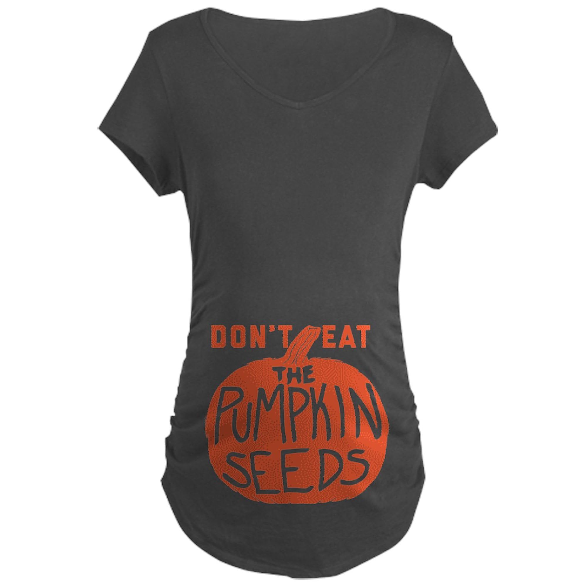 Don't Eat The Pumpkin Seeds Maternity T-Shirt for Women - Stretch Ruched Side Pregnancy Tee - Perfect for Baby Showers, Pregnancy Announcements & Maternity Photos