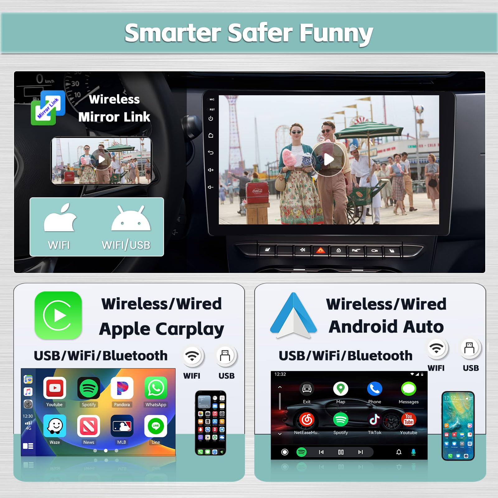 Hikity 9 Inch Double Din Android 13 Car Stereo - 8 Core CPU, 4GB RAM + 64GB ROM, Wireless CarPlay & Android Auto, IPS Touchscreen, GPS Navigation, Bluetooth 5.0, 32EQ DSP, Mirror Link, SWC, FM RDS, Backup Camera - Perfect for Seamless In-Car Entertainment & Navigation