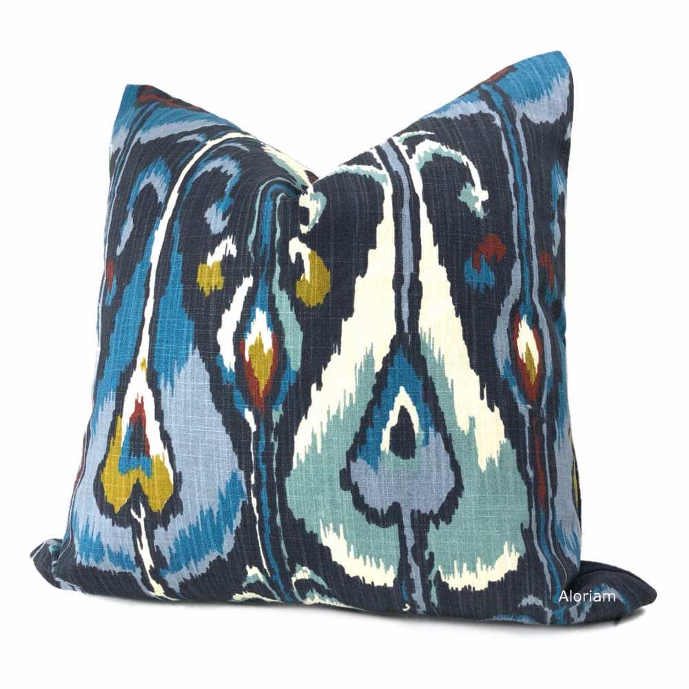 Robert Allen Navy Blue Ikat Bands Decorative Throw Pillow Cover - 18x18 Inch Square Cotton Cushion Cover for Sofa, Bed & Home Decor - Boho Chic Accent Pillow Case for Living Room, Bedroom & Dorm