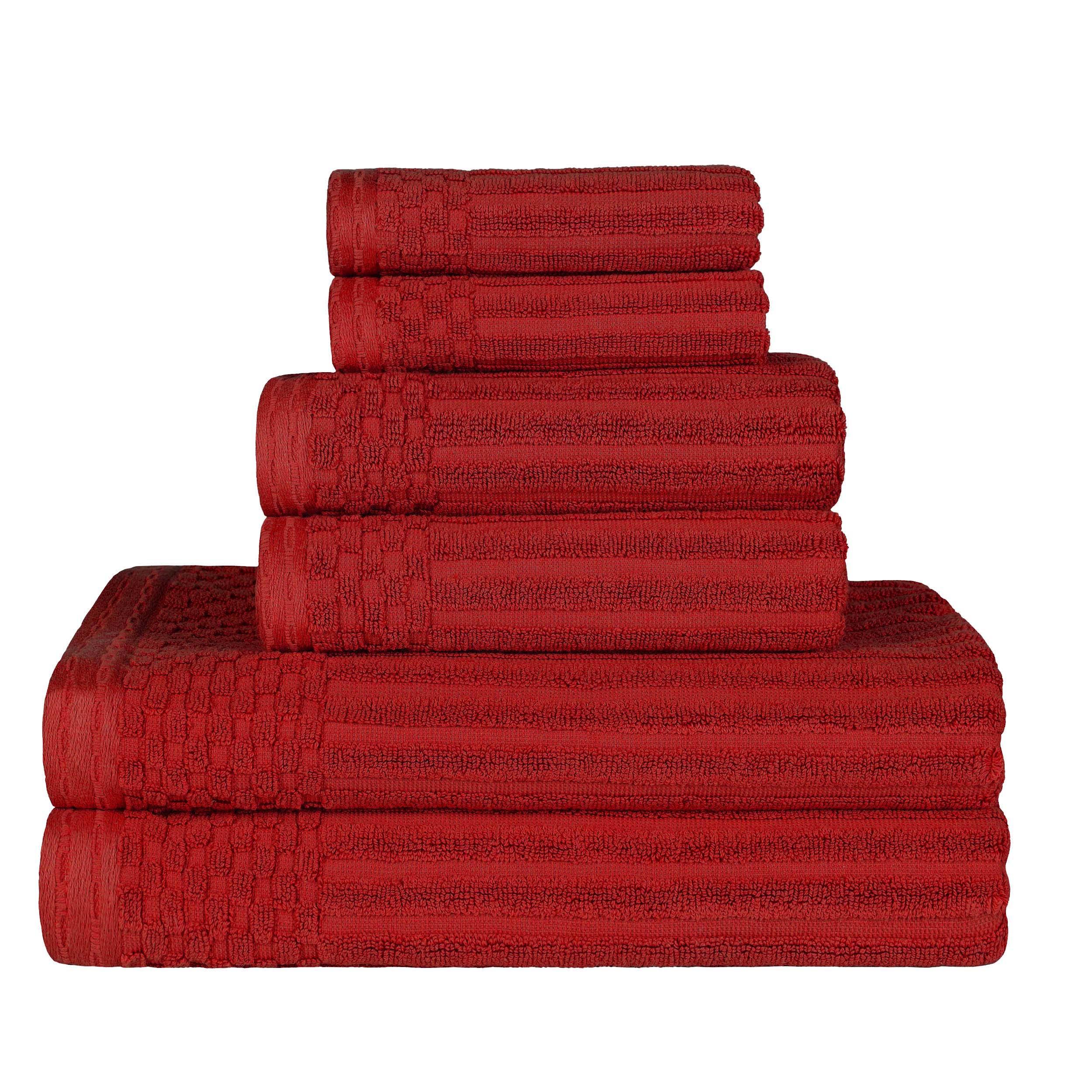 Premium 6-Piece Cotton Ribbed Textured Towel Set - Medium Weight, Soft & Absorbent Bath Towels for Spa, Gym, and Everyday Use