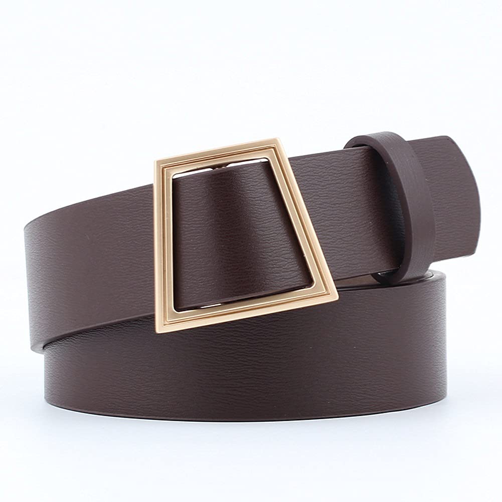YCZDG Women's Fashion PU Leather Wide Waist Belt with Gold Buckle - Adjustable Dress & Jeans Strap (Brown, 100cm) - Perfect for Office, Casual & Formal Outfits