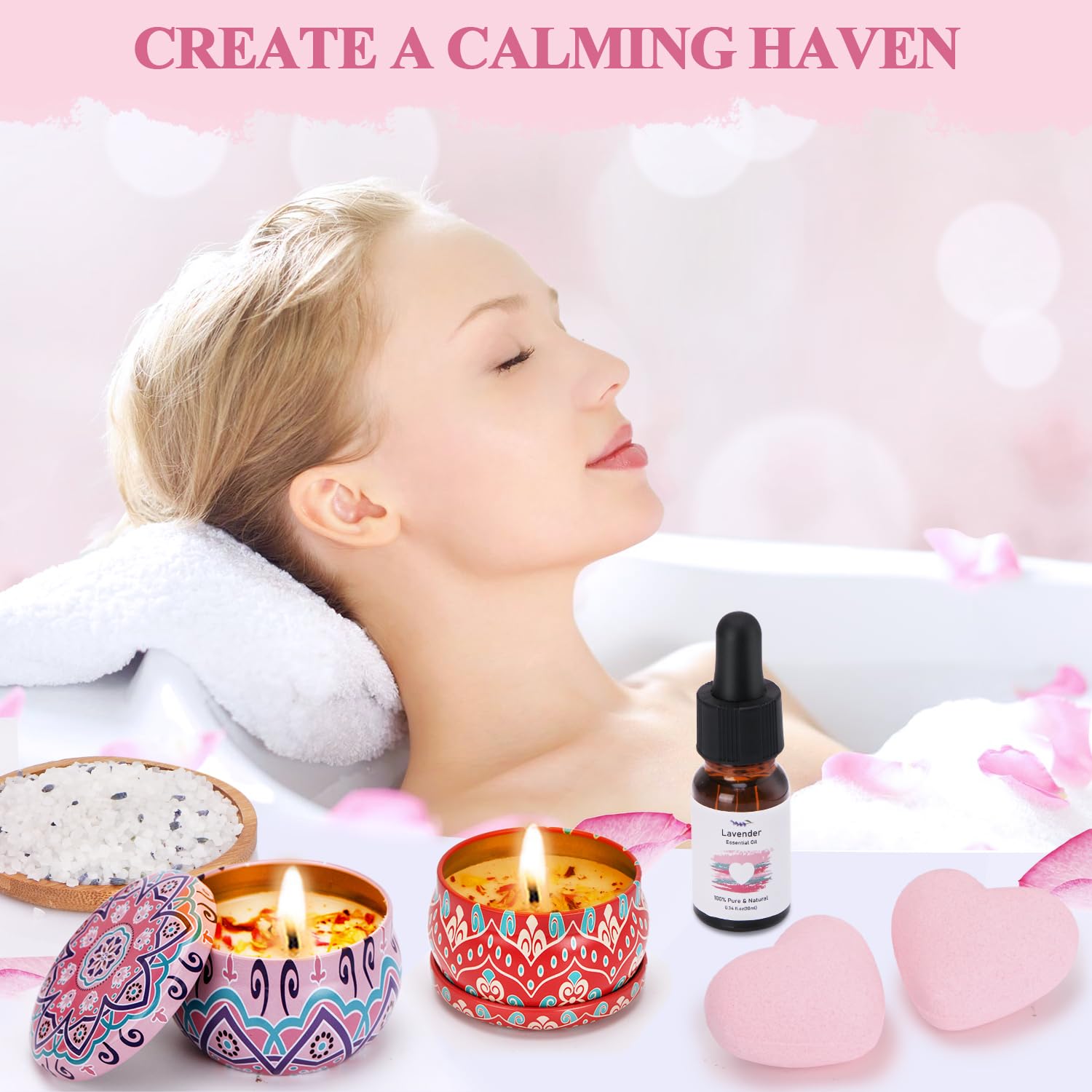 Pamper Gifts for Women - Birthday Relaxation Spa Bath Set with Pocket Hug Token | Thoughtful Care Package for Her, Best Friend, Get Well Soon | Perfect for Self-Care, Gift Giving & Stress Relief