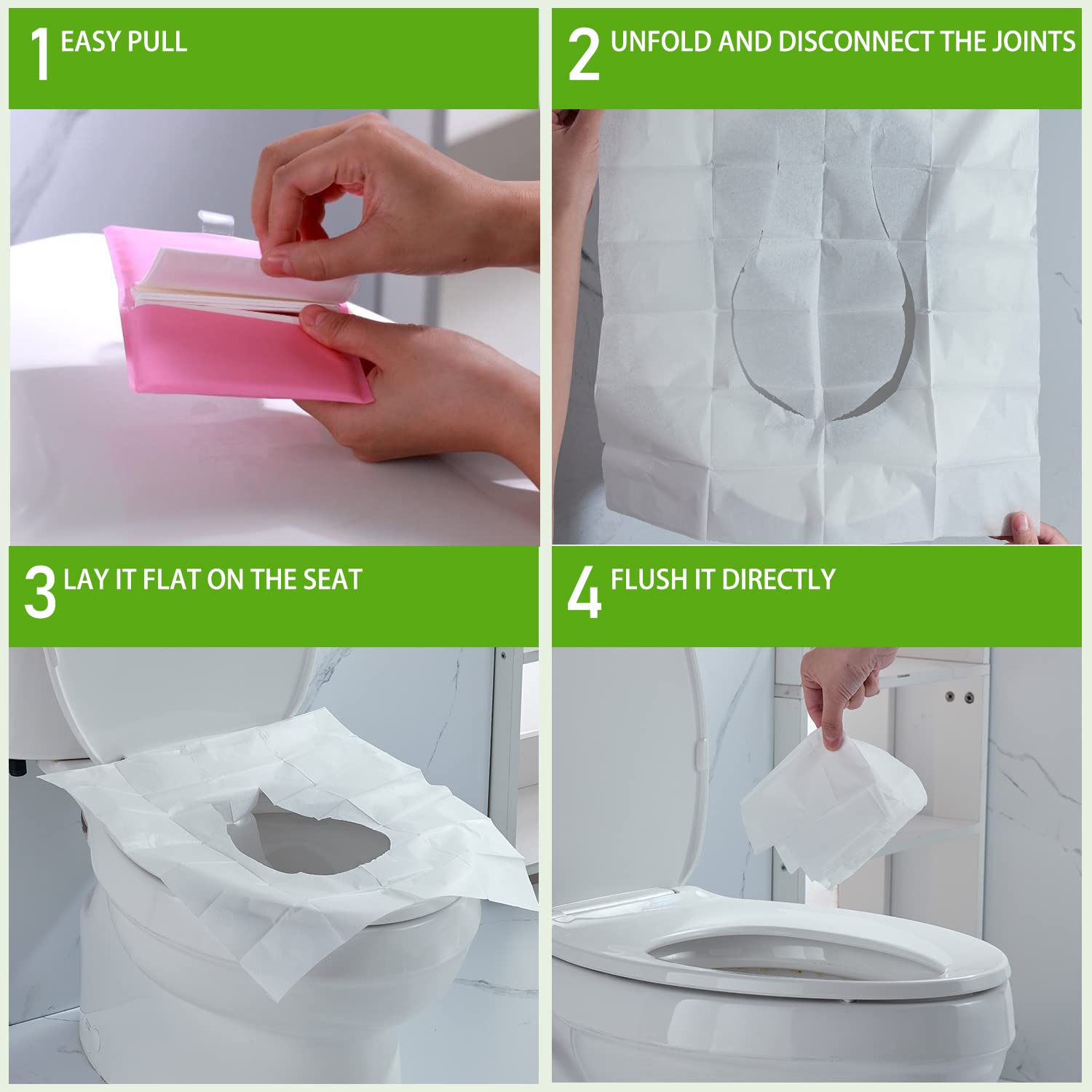 60 Pack Extra Large Flushable Disposable Toilet Seat Covers - Travel & Pocket Size for Public Restrooms, Airports & Camping Trips