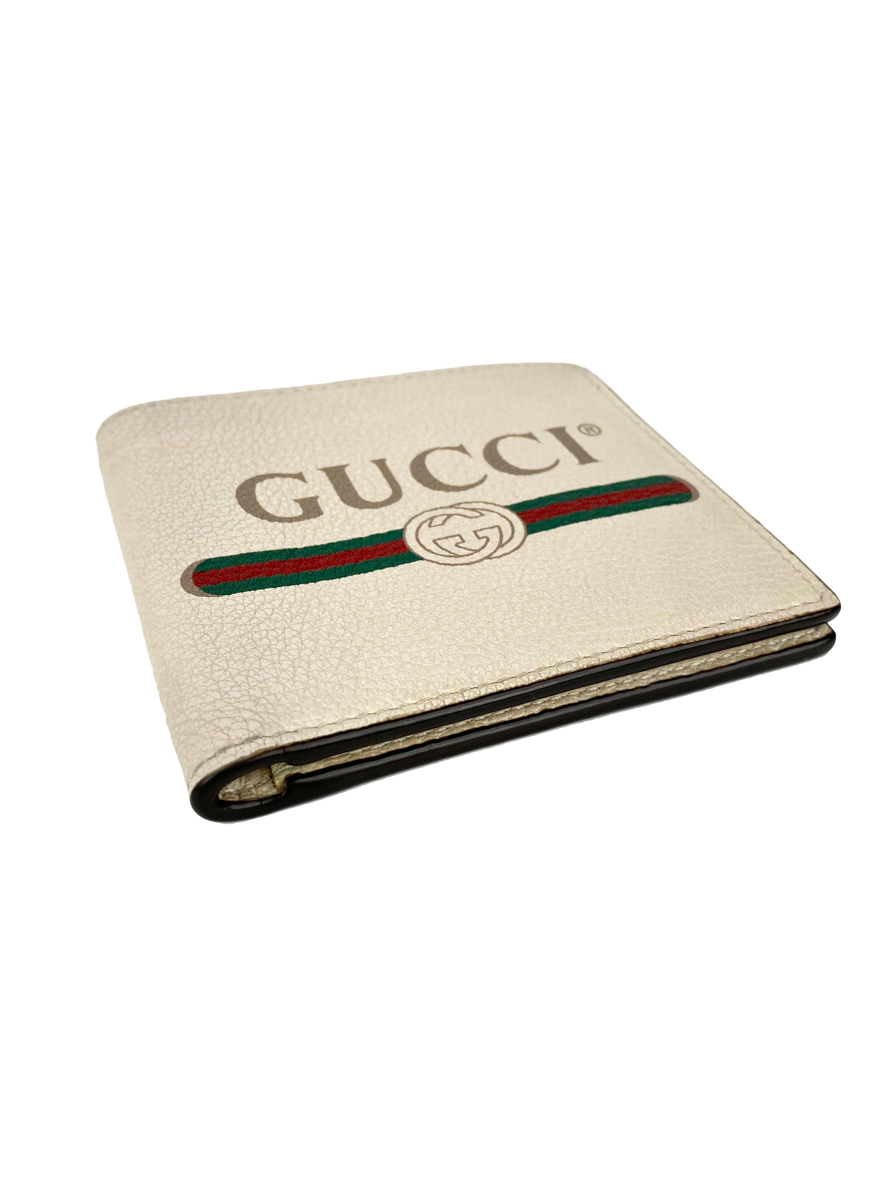 Gucci White Logo Bifold Wallet for Men - Genuine Leather Luxury Wallet with Card Slots & ID Window - Perfect for Everyday Use, Business & Travel