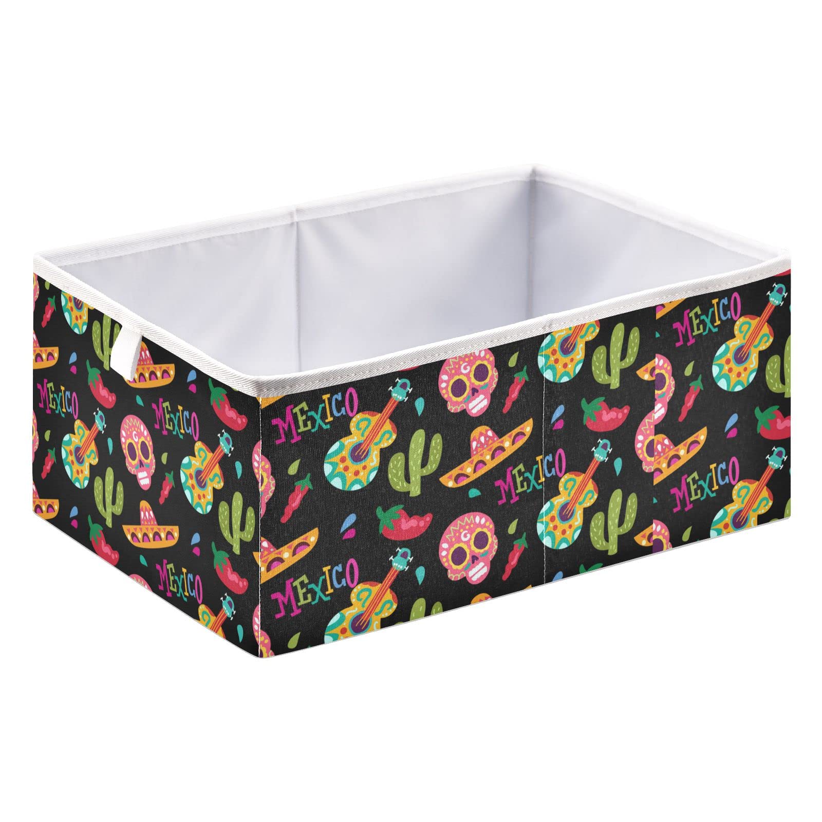 Happy Halloween Skull Pumpkin Flower Watercolor Storage Baskets - Foldable Collapsible Storage Box Organizer for Shelves, Pantry, Bathroom & Nursery (16 x 11 Inches) - Perfect for Toy Storage, Closet Organization & Home Decor