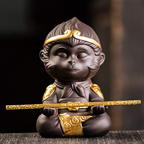 Handmade Chinese Zisha Tea Pet - Wu Kong Monkey King Statue for Kungfu Tea Ceremony | Sun Walker Tea Tray Companion | Perfect Gift for Tea Lovers (Use in Tea Meditation & Zen Decor)