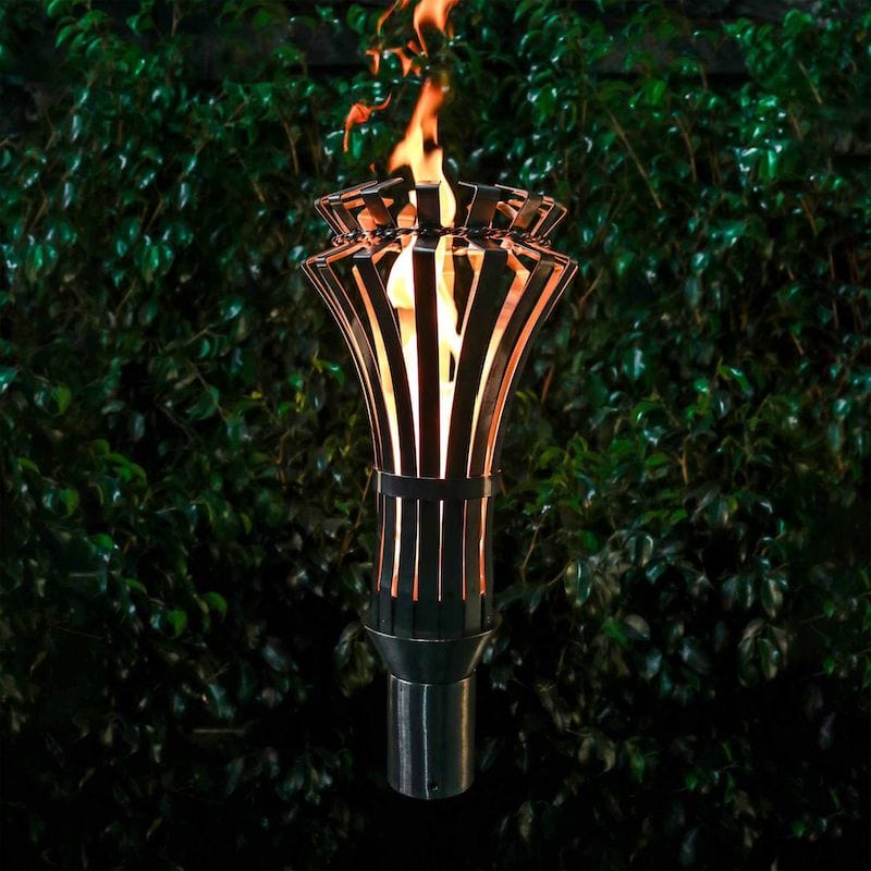 Gothic Fire Torch - Outdoor Decorative Torch for Halloween, Garden, Patio, and Camping - Black Metal Torch with Flame Effect for Spooky Ambiance