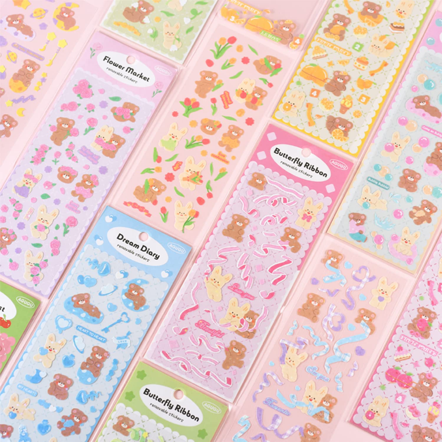 Korean Deco Stickers Set - 12P Cute Animal Glitter Self-Adhesive Stickers for Scrapbooking, Kpop Photocard Decor, DIY Crafts & Kids Art Projects (Bear Design) | Perfect for Journals, Planners, Gift Wrapping & School Supplies