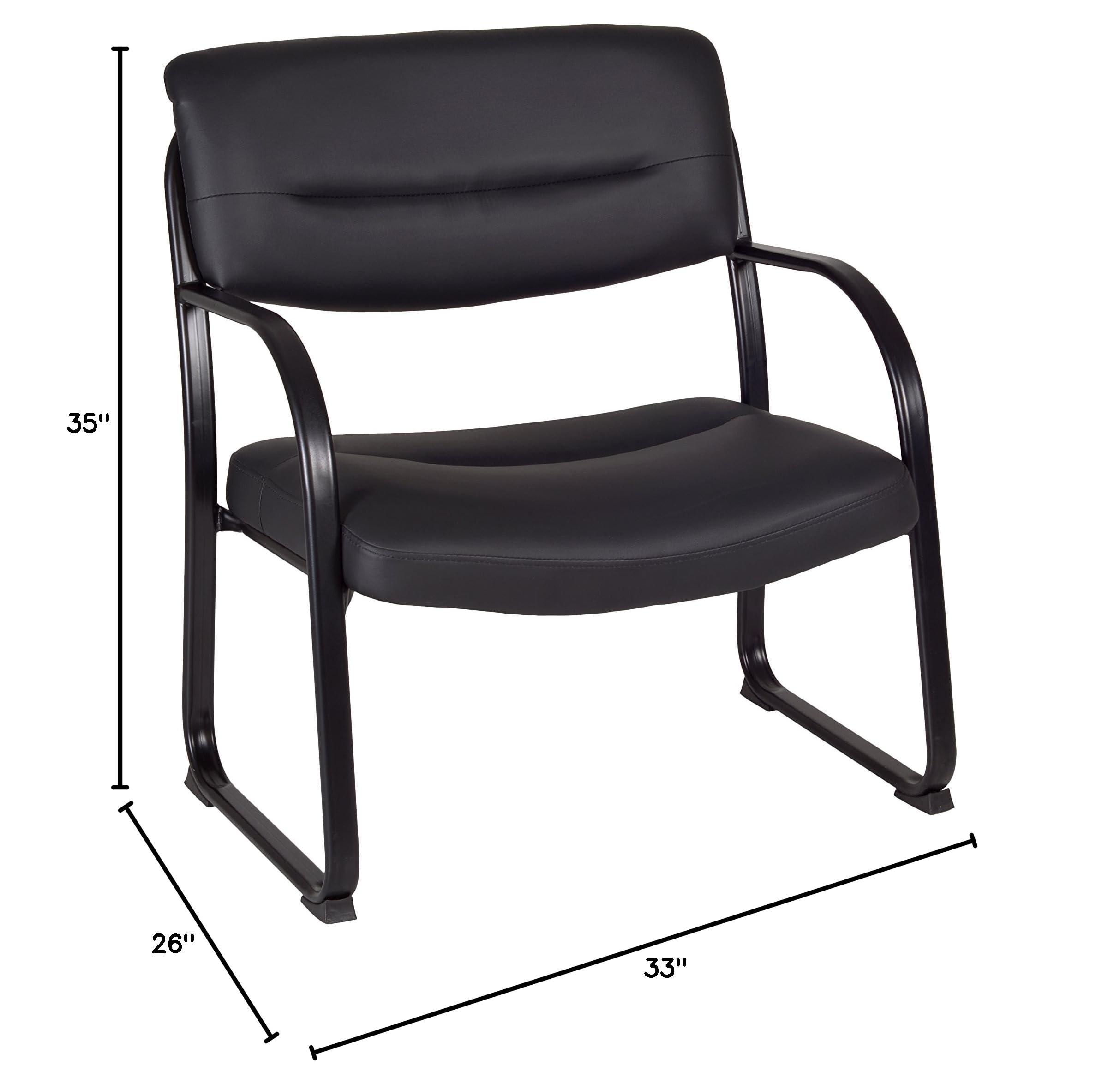Regency Crusoe Genuine Leather Side & Guest Chair for Big & Tall - Heavy Duty Black Office & Living Room Furniture - Perfect for Home Office, Waiting Room & Lounge Areas