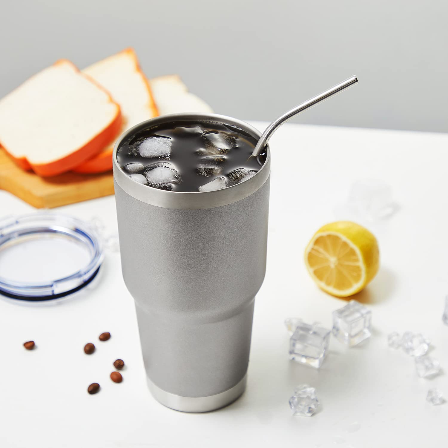 MEWAY 30oz Insulated Stainless Steel Tumbler with Lid & Straw - Double Wall Vacuum Coffee Mug for Hot & Cold Drinks - Powder Coated Travel Cup for Office, Gym, Camping & Outdoor Activities (12 Pack, Cold Grey)