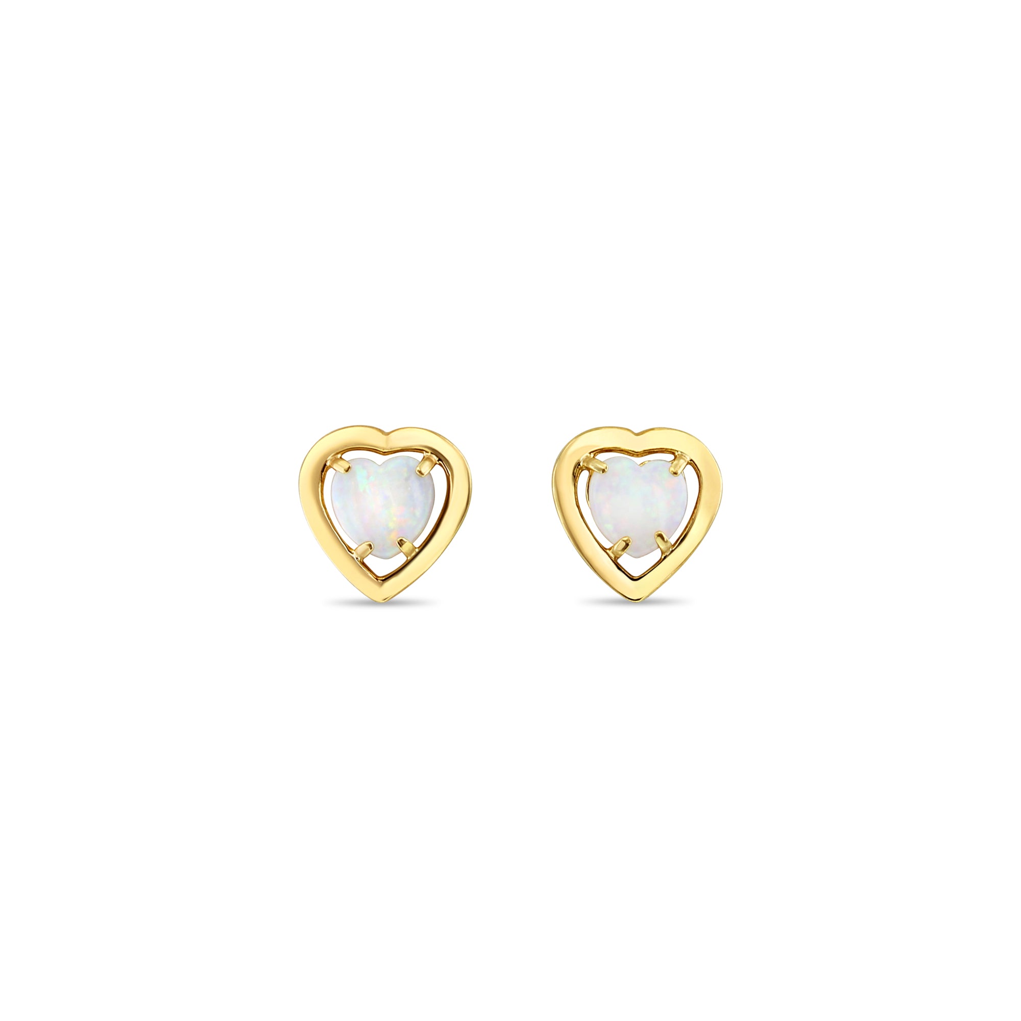 14K Yellow Gold Heart Shaped Opal Stud Earrings with Polished Frame - Perfect for Valentine's Day, Anniversary Gifts & Romantic Occasions