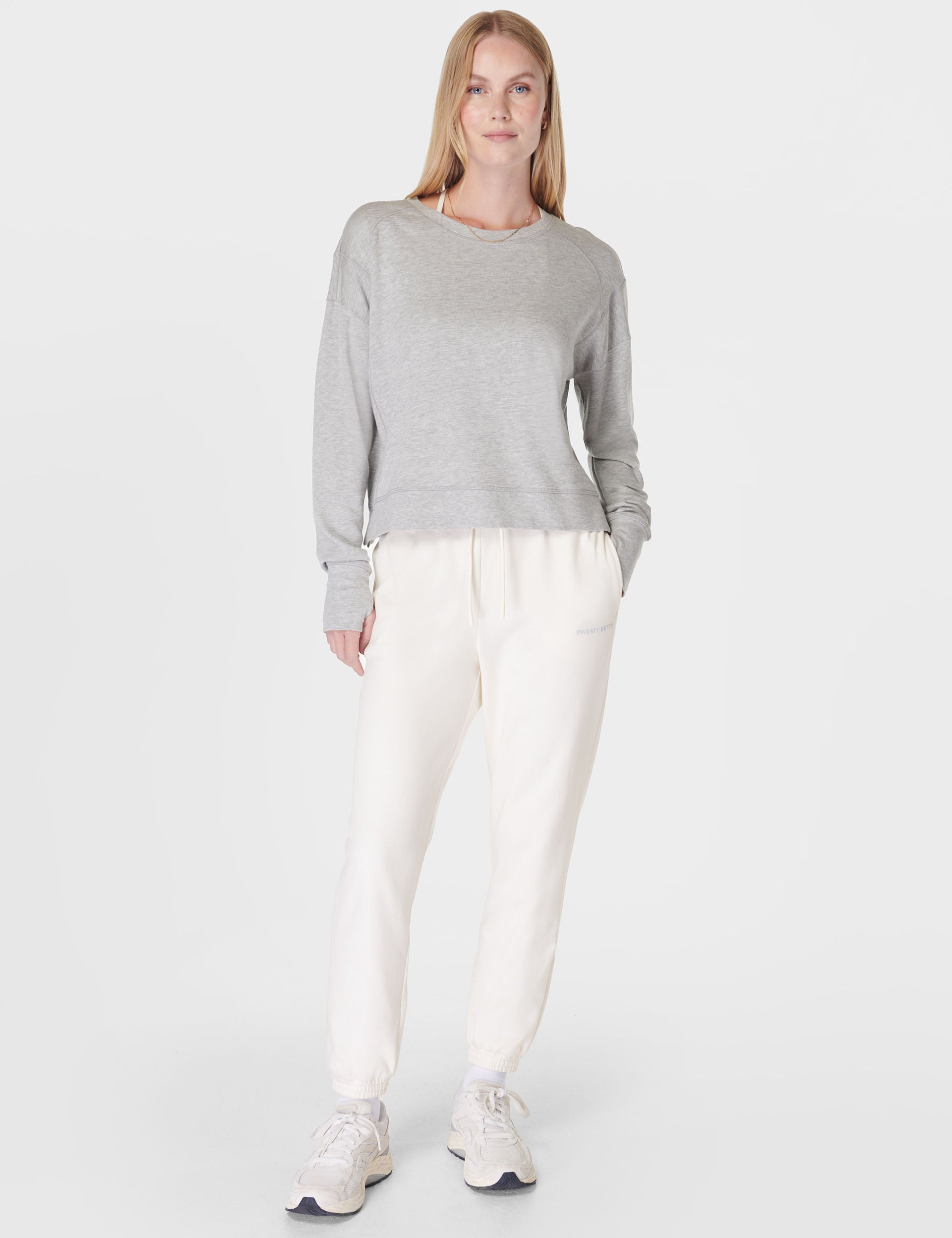 After School Crop Sweatshirt for Women - Light Grey Marl Pullover for Casual Wear, Gym, and Street Style