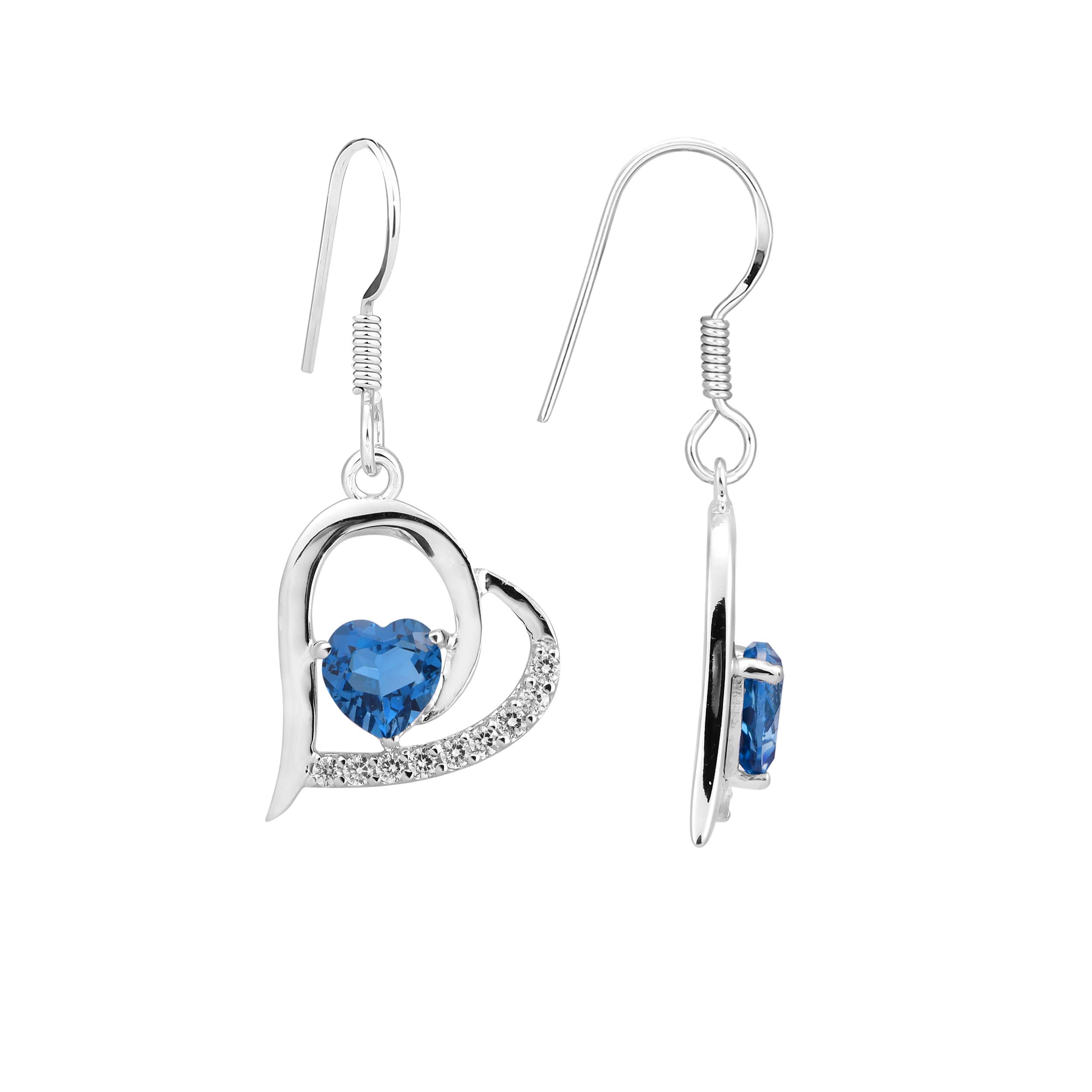 925 Sterling Silver Heart Drop Earrings with London Blue Topaz Gemstone - Dainty Birthstone Jewelry for Women & Girls - Perfect Gift for Valentine's Day, Anniversary & Special Occasions