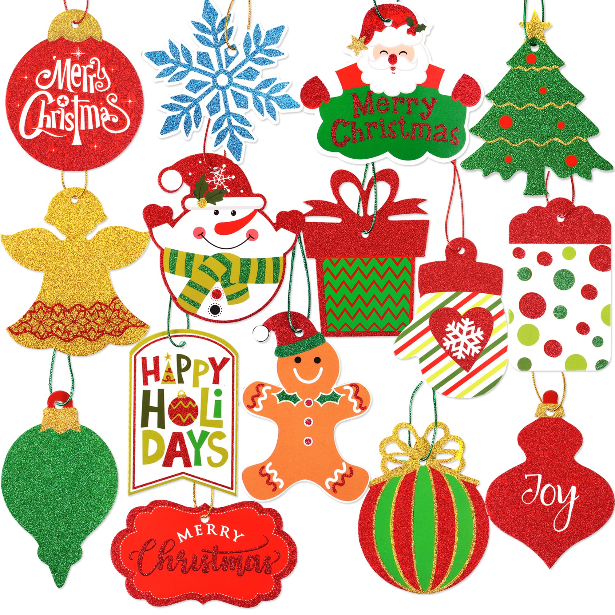 80pcs Large Christmas Gift Tags with 20 Glittery Designs & Tie Strings - Perfect for Holiday Wrapping, Party Favors, and DIY Crafts