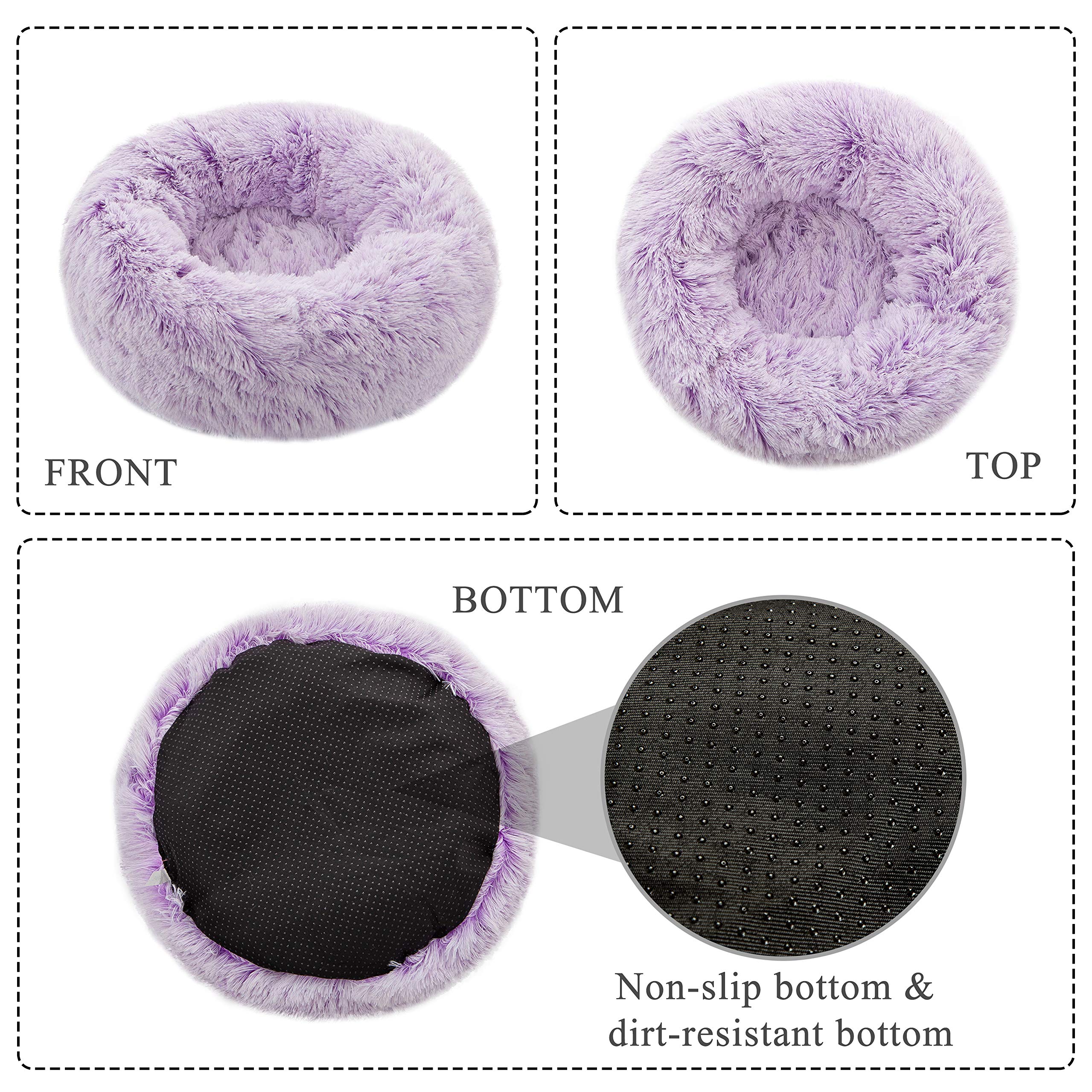 Calming Donut Dog Bed Medium - Plush Round Anti-Anxiety Pet Bed for Dogs & Cats, Soft Faux Fur Marshmallow Cushion (24 Inch, Purple) - Perfect for Anxious Pets, Crate Training, and Cozy Napping Spots