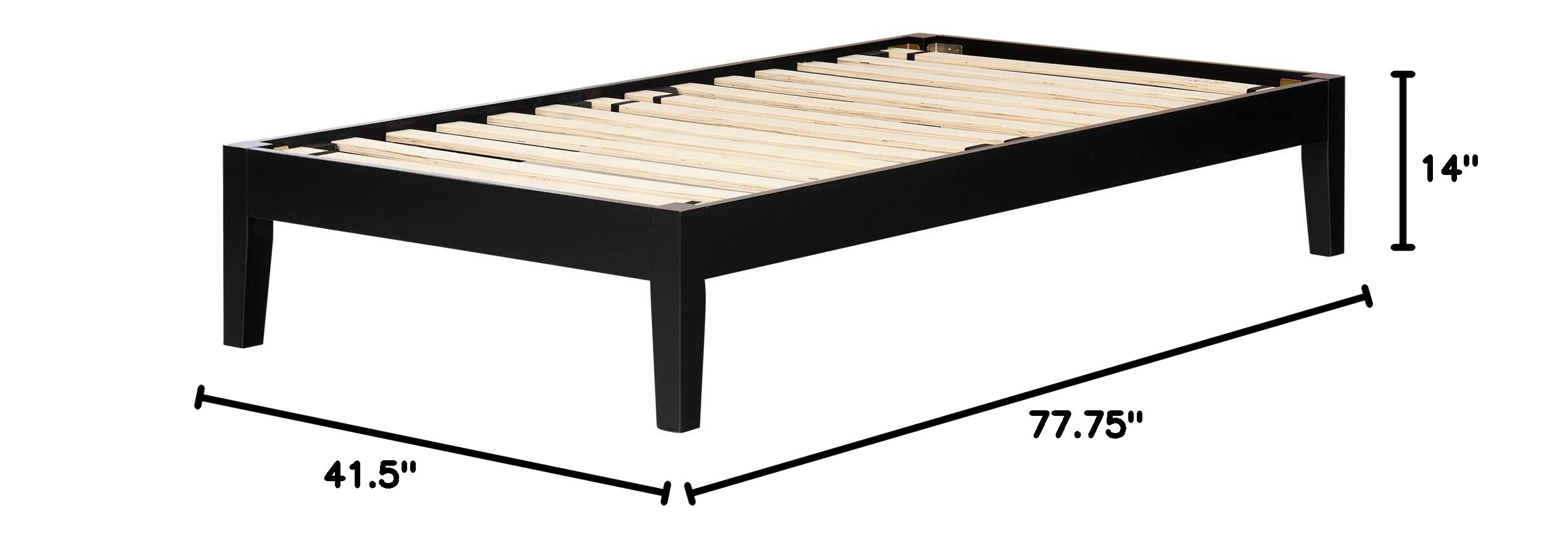 South Shore Vito Twin Platform Bed Frame - Black Wooden Bed for Kids & Teens - Perfect for Small Bedrooms & Dorm Rooms