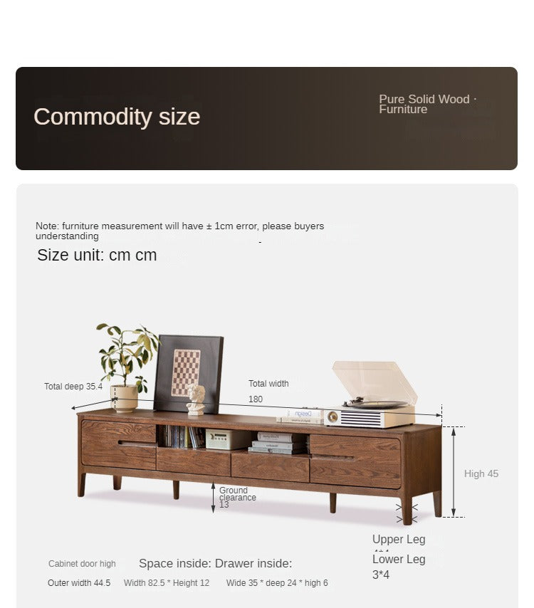Solid Oak Wood Nordic TV Stand with Storage - Modern Living Room Entertainment Center for TV, Gaming & Media Storage