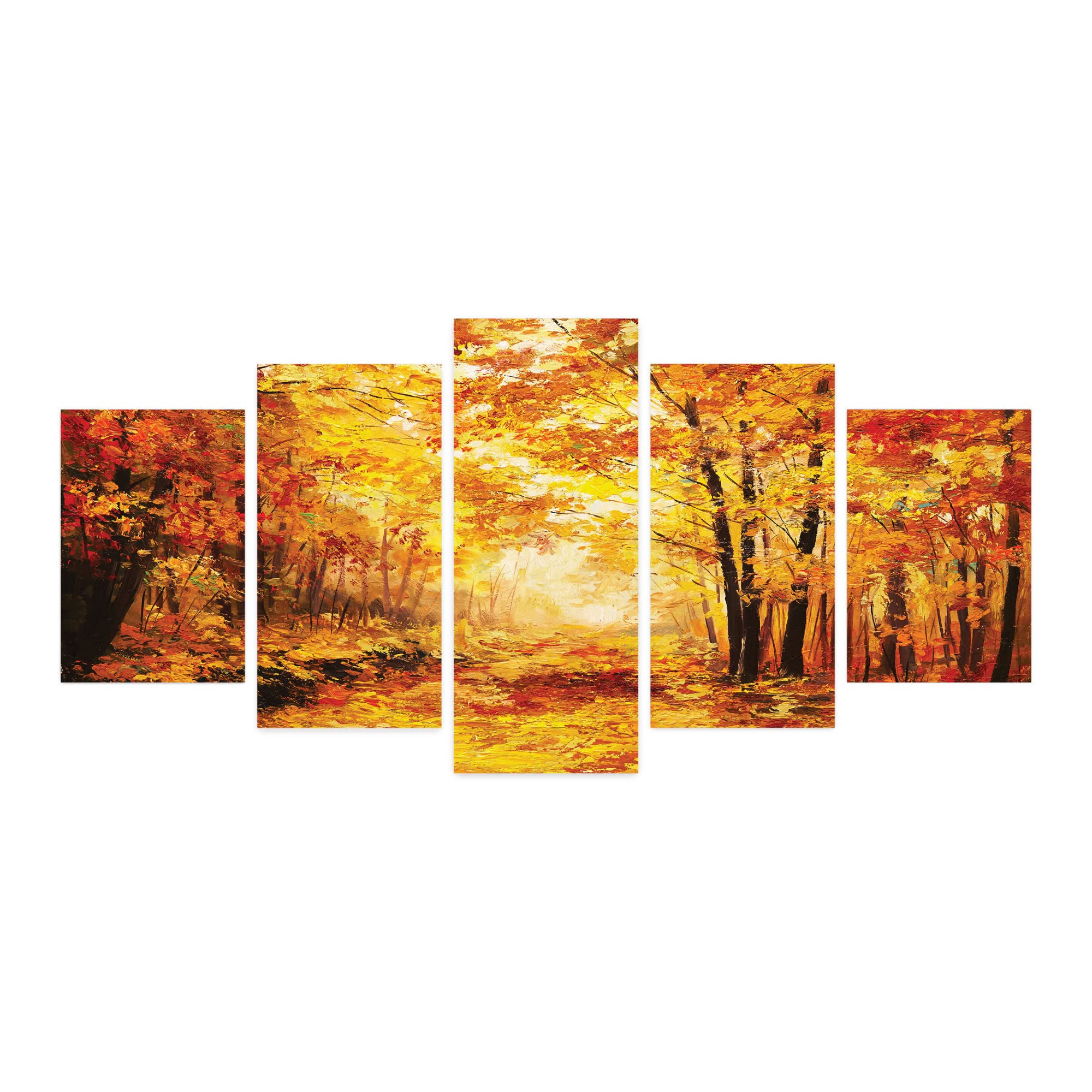 Ambesonne Country 5-Panel Acrylic Glass Wall Art - Autumn Forest Landscape Painting, Serene Nature Scenery in Pale Orange & Brown Tones, 60