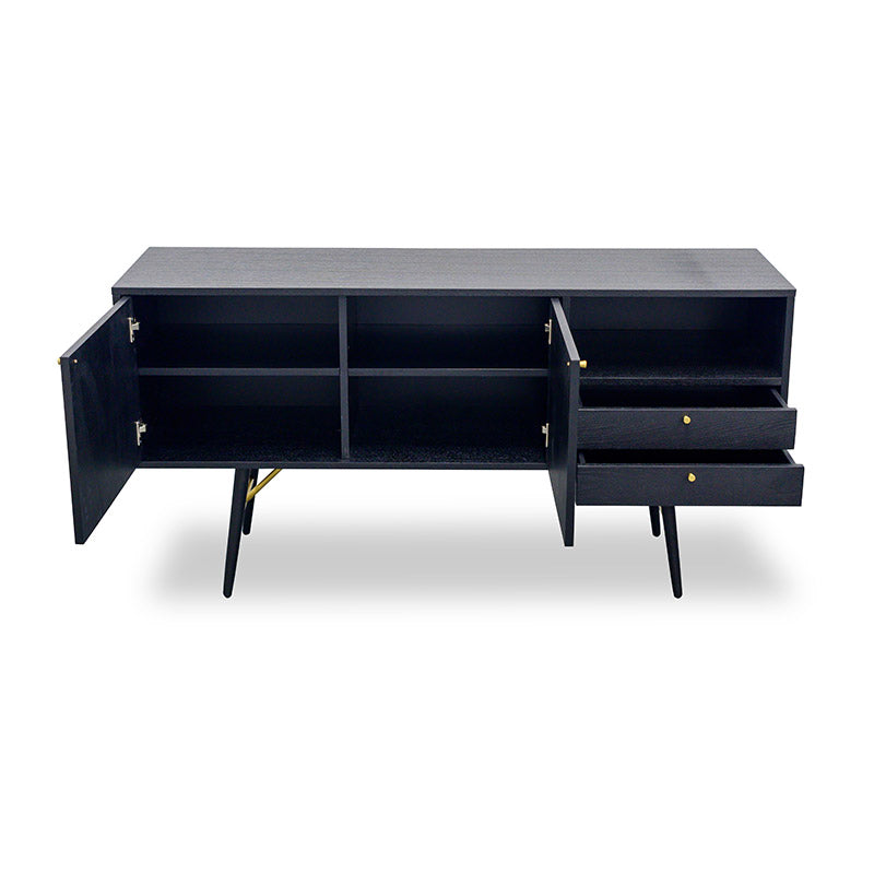 OMARI 160cm Sideboard Buffet Cabinet - Modern Black Ash Wood Storage for Dining Room, Living Room & Entryway