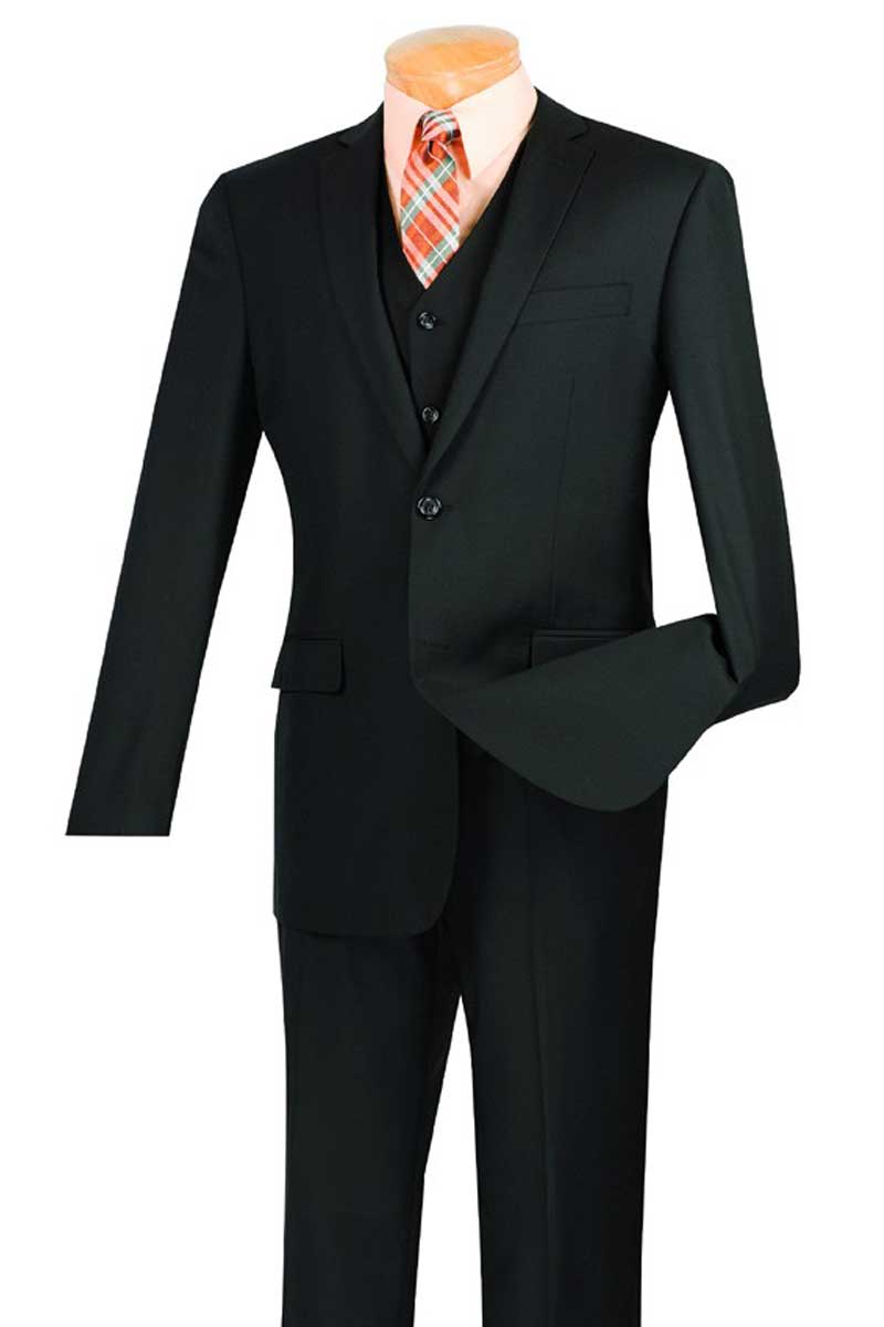Men's Slim Fit 3-Piece Suit Set with 2-Button Jacket in Black | Formal Business Attire for Weddings, Office & Special Occasions