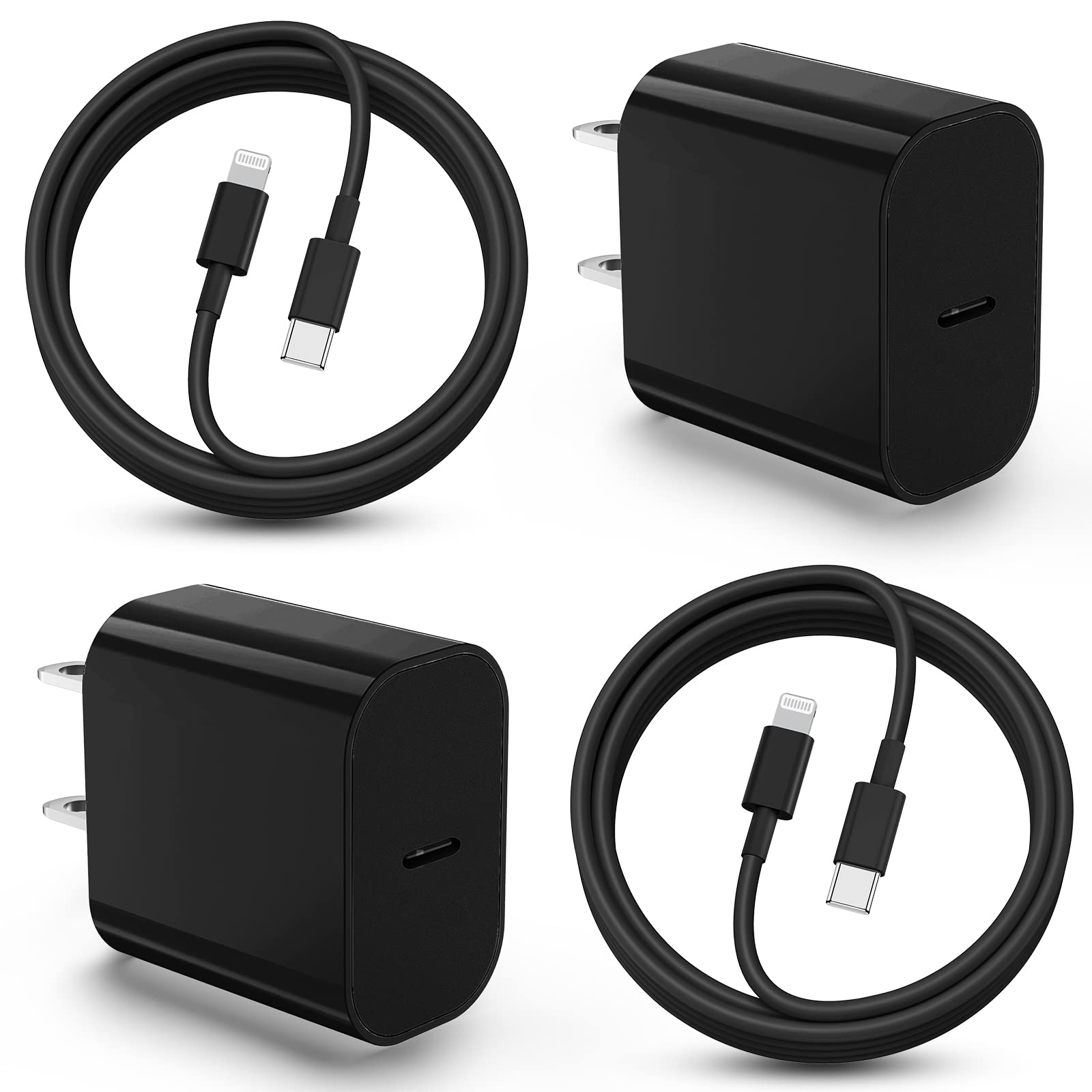 6ft iPhone Fast Charger Cable - 20W USB C Wall Charger with Type C to Lightning Cord for iPhone 14/13/12/11/Pro Max/Plus & iPad - 2 Pack Black - Perfect for Home, Office & Travel Charging