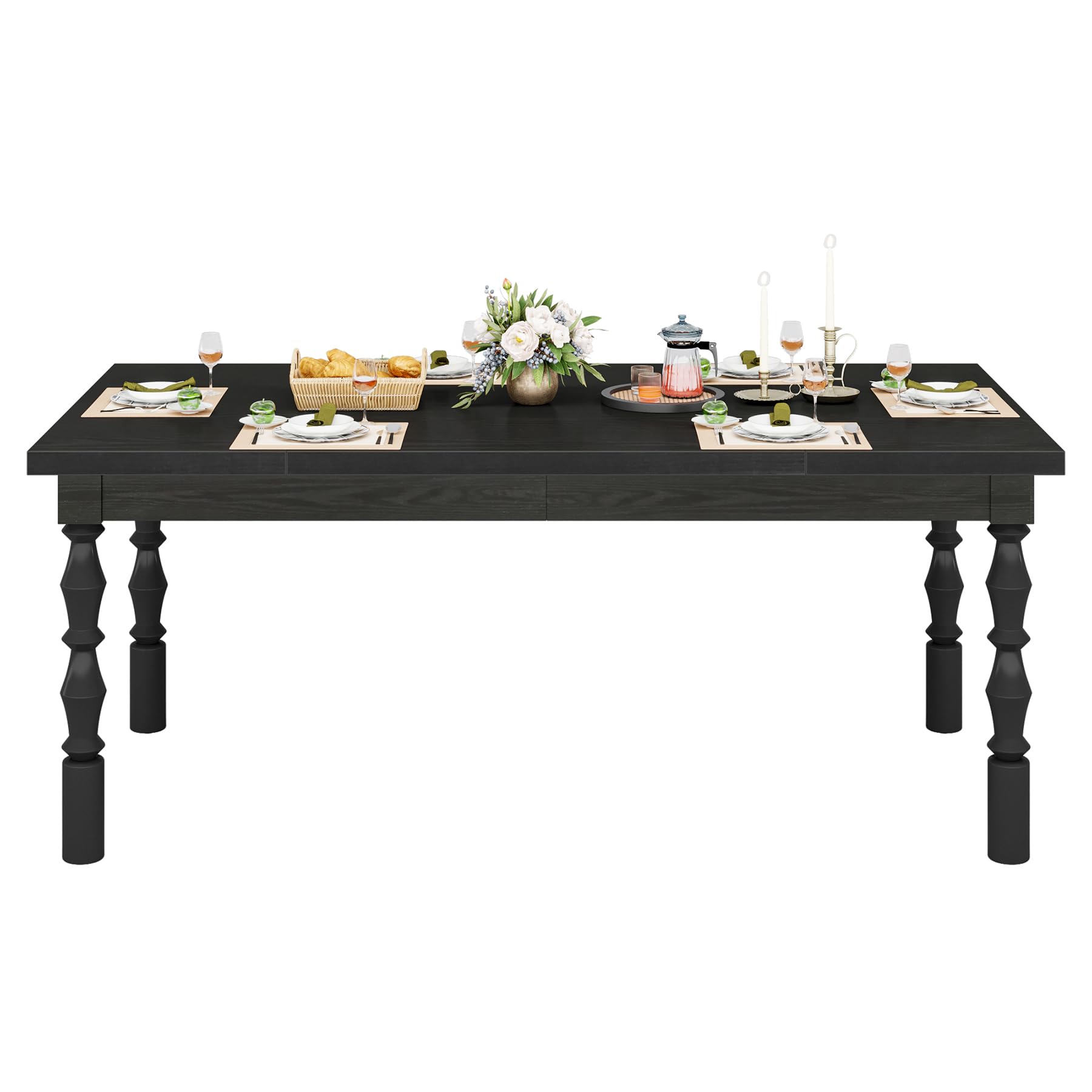 Tribesigns 62 Inch Solid Wood Dining Table for 4-6 People - Farmhouse Style Large Rectangle Kitchen Table with Carved Turned Legs - Modern Dinner Table for Kitchen & Dining Room - Perfect for Family Gatherings, Dinner Parties and Daily Meals