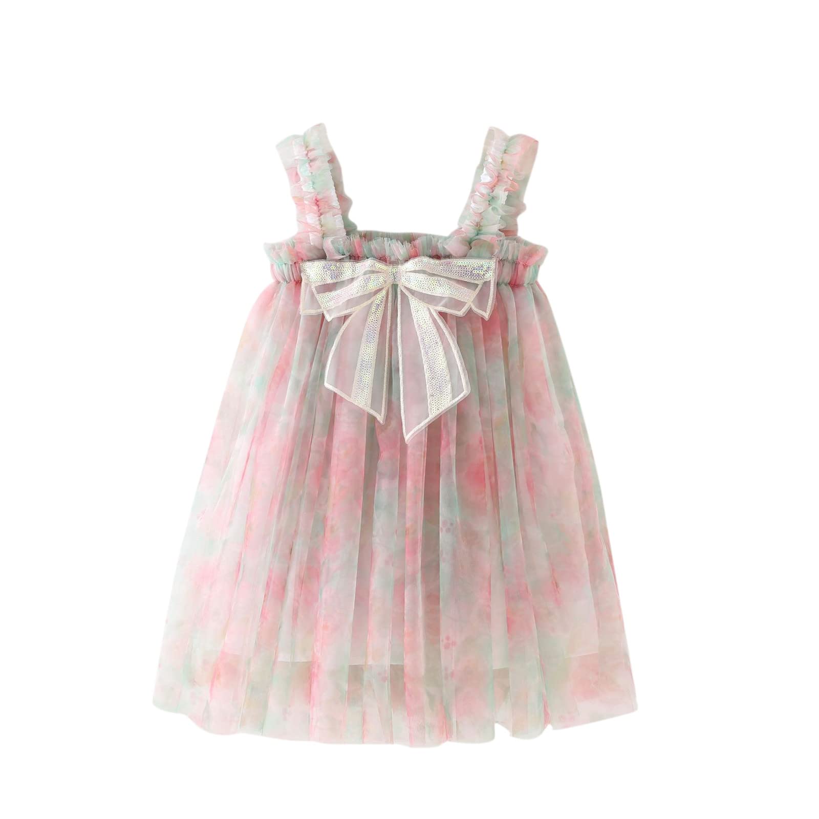 Sparkly Sequin Beach Dresses for Toddler Girls - Layered Tulle Sleeveless Princess Party Dress with Bowknot | Perfect for Birthday Parties, Beach Vacations & Special Occasions
