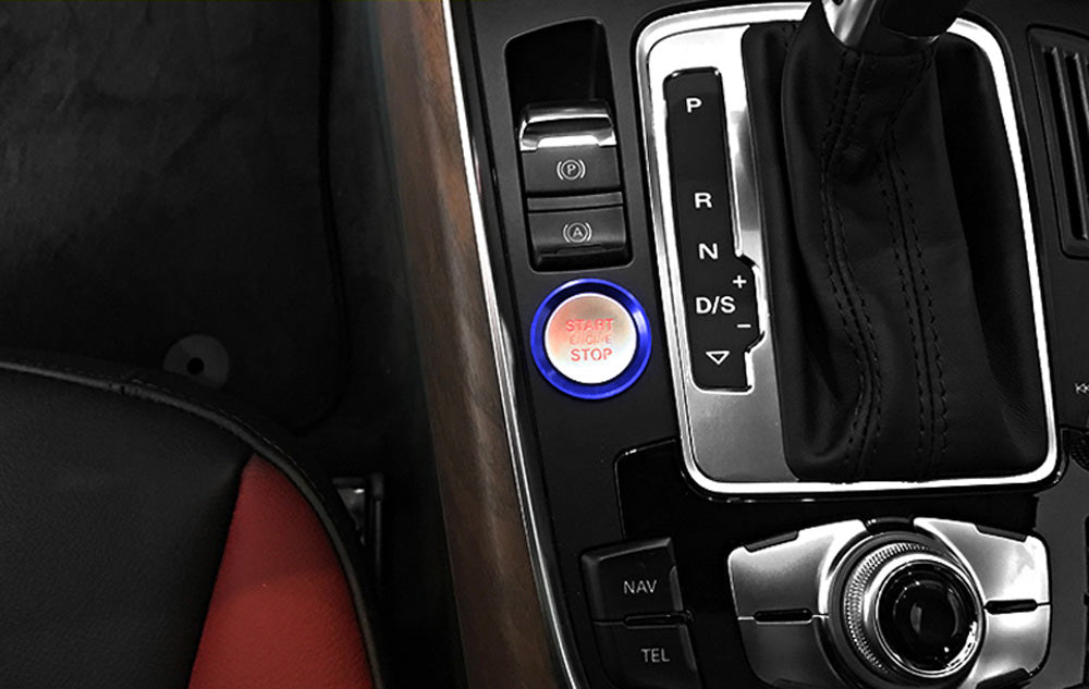 Blue Aluminum Keyless Engine Push Start Button Decoration Trim for Audi A4 A5 A7 - Upgrade Your Car Interior with Stylish Accessories for Enhanced Driving Experience