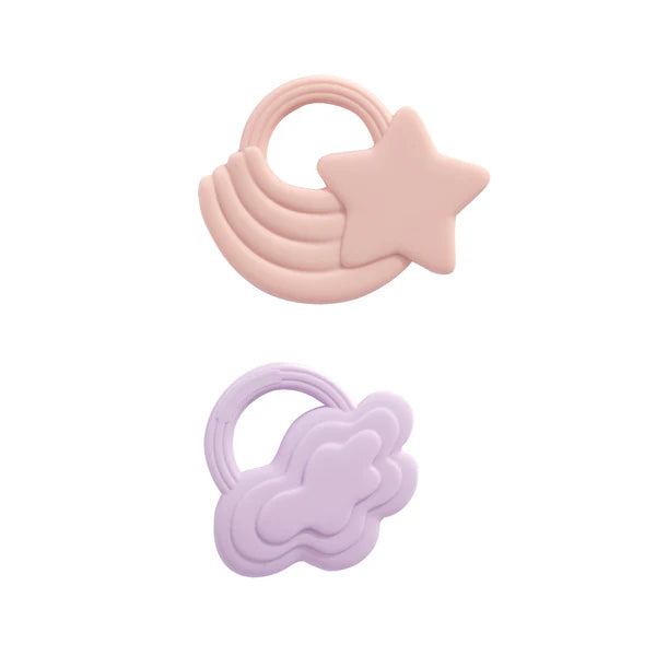 2 Pack Silicone Teether for Babies - Stars & Cloud Design - Safe & Soft Teething Toys for Infants - Perfect for Soothing Sore Gums at Home or On-the-Go